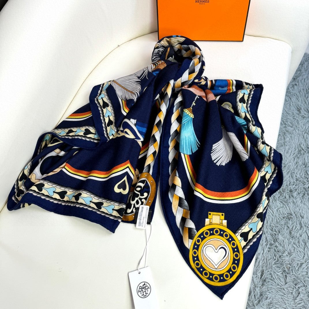 Harnais De Coeur Scarf 135 CM In Black Colorful Cashmere And Silk 381095