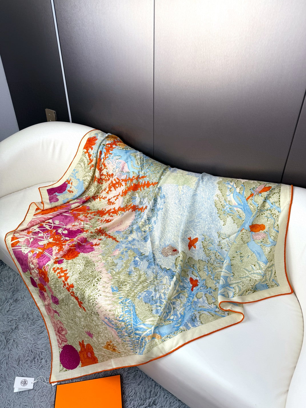 Square Scarf 135CM In Light Blue Colorful Cashmere And Silk