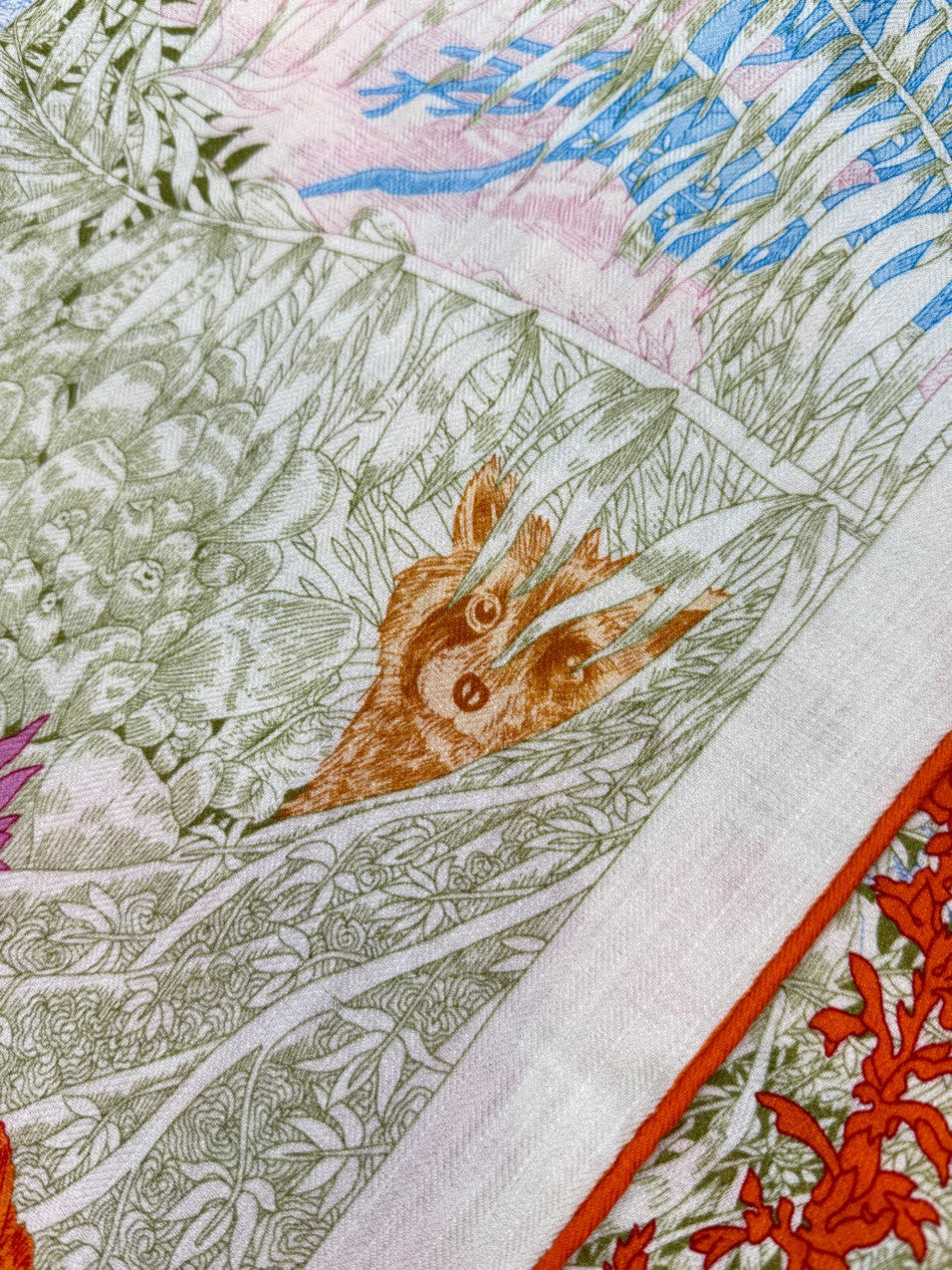 Square Scarf 135CM In Light Blue Colorful Cashmere And Silk