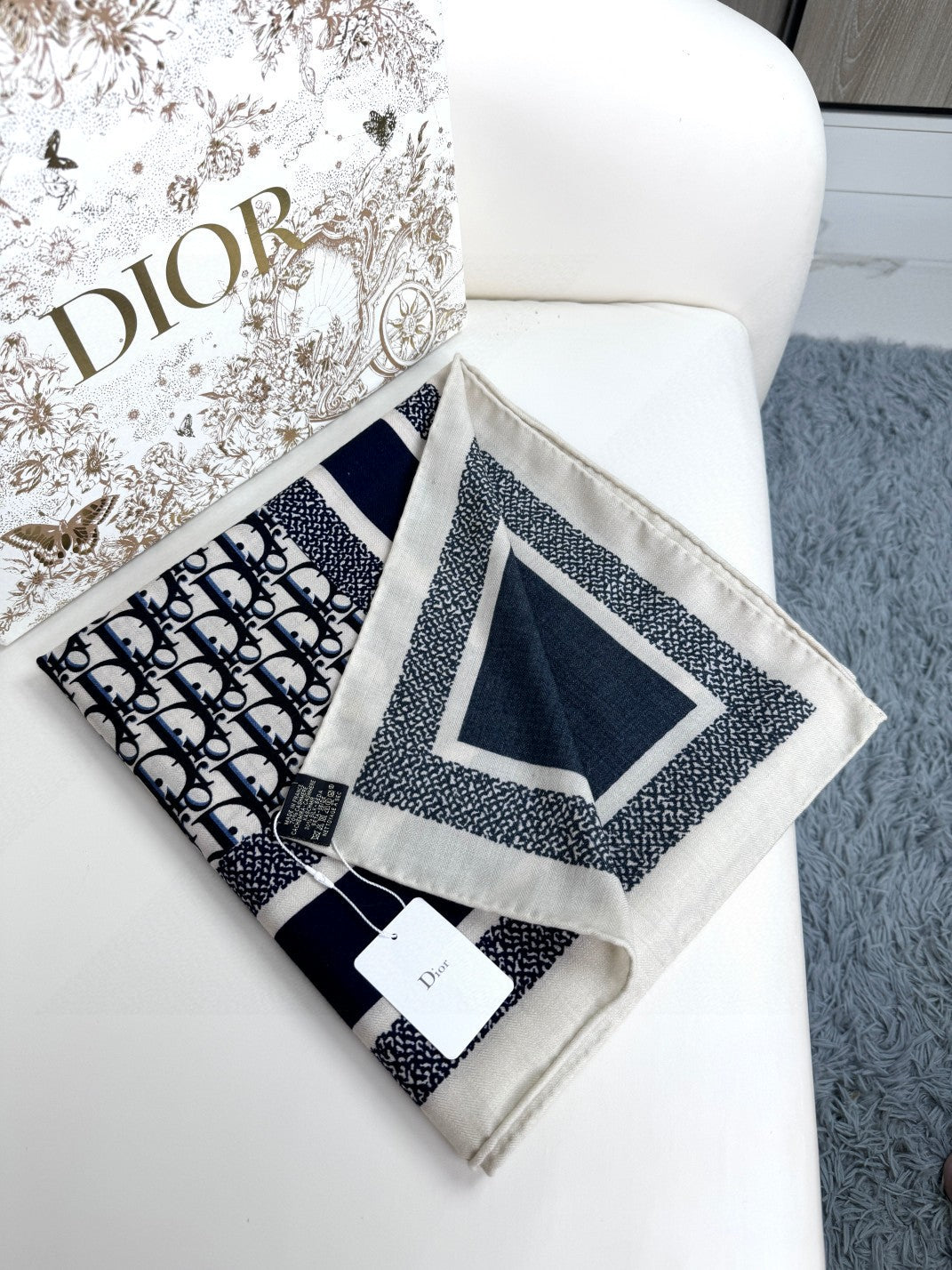 MONOGRAM SQUARE SCARF 140 CM IN BLACK MIX WHITE CASHMERE AND SILK 413742