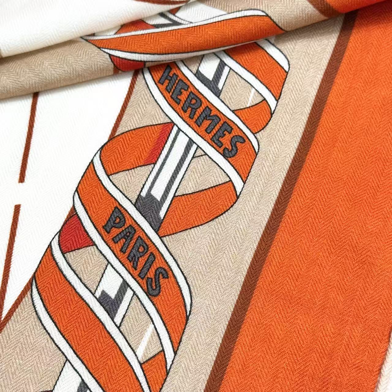 HM Creative Origins Scarf 135CM Orange White Cashmere Silk 969436