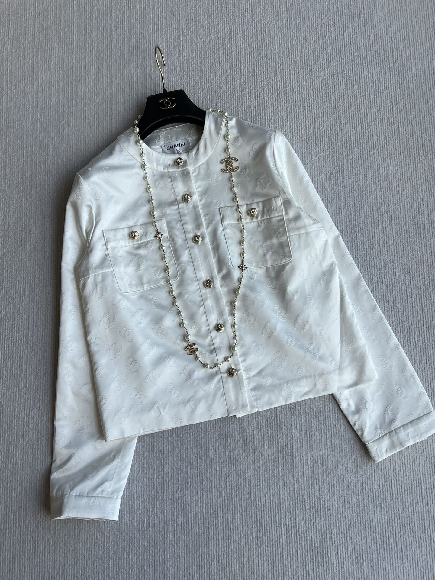 CC 25SS Round Neck Jacket in White Silk Jacquard 277155