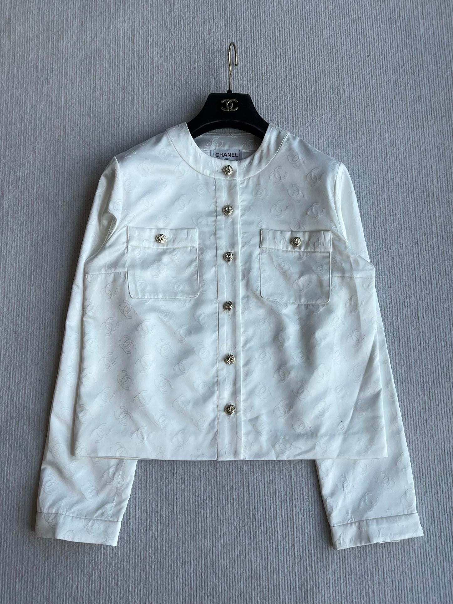 CC 25SS Round Neck Jacket in White Silk Jacquard 277155