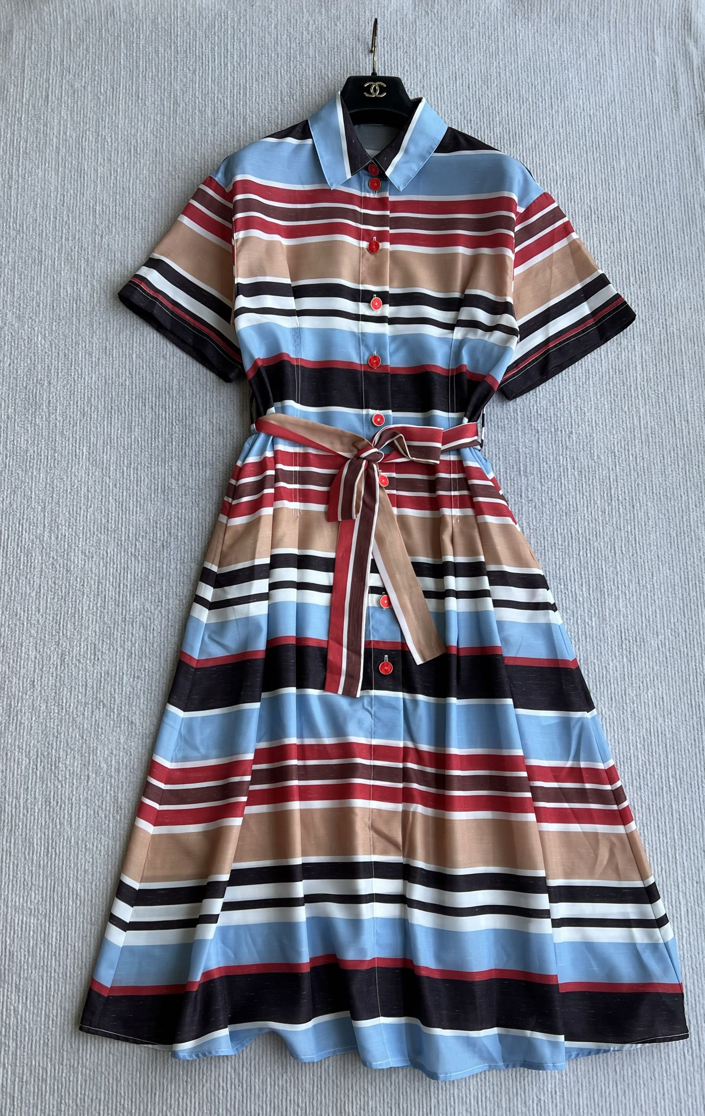 CC 26s Resort Midi Dress Red Brown Blue Cotton Polyester 405111