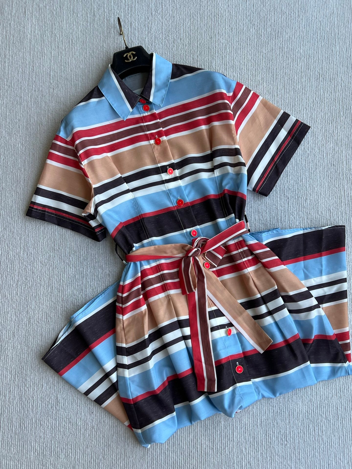CC 26s Resort Midi Dress Red Brown Blue Cotton Polyester 405111