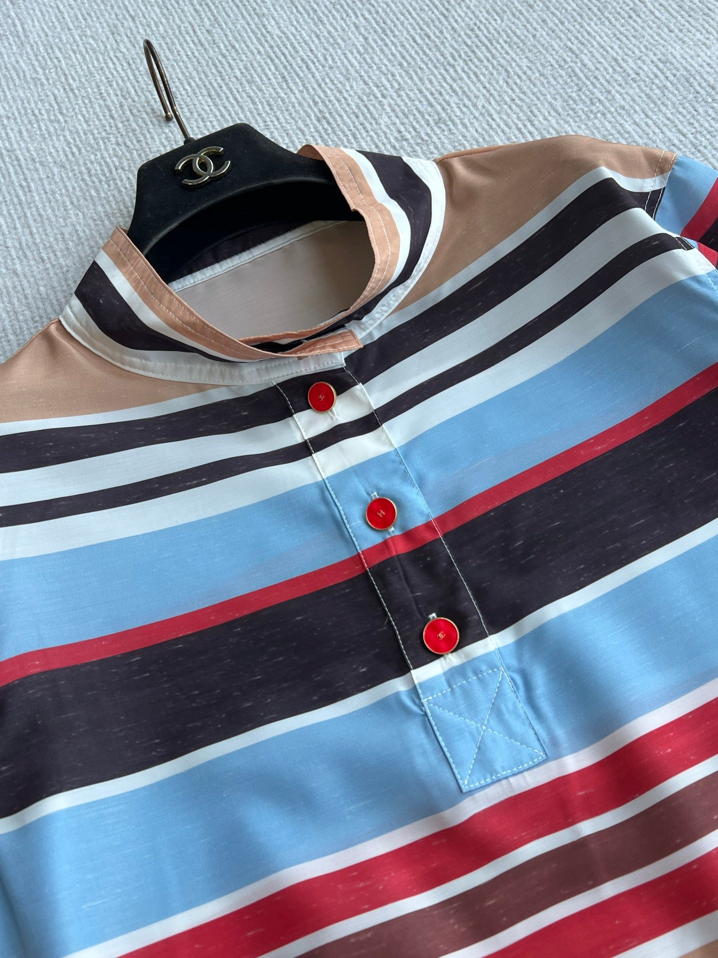 CC 26s Resort Loose-Fitting Top Striped Red Brown Blue Cotton Polyester 405126
