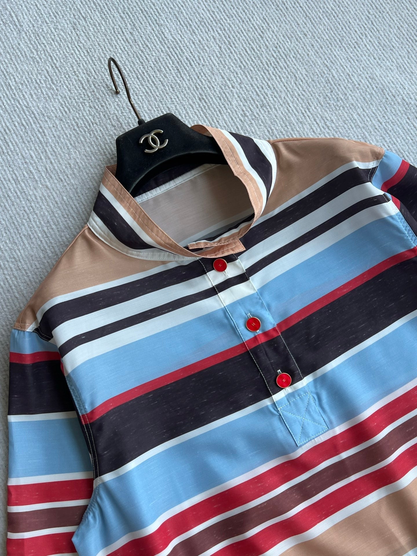 CC 26s Resort Loose-Fitting Top Striped Red Brown Blue Cotton Polyester 405126