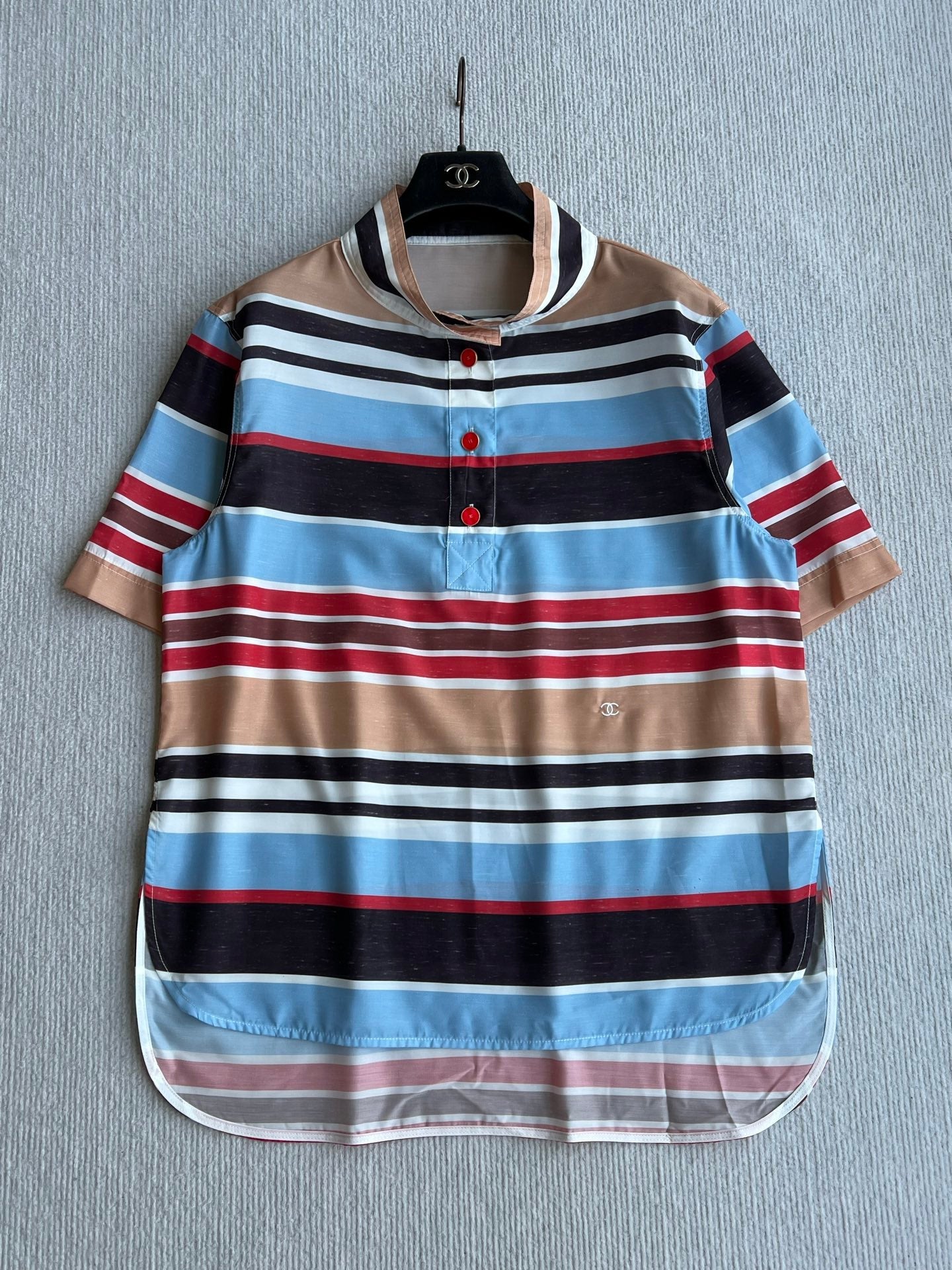 CC 26s Resort Loose-Fitting Top Striped Red Brown Blue Cotton Polyester 405126