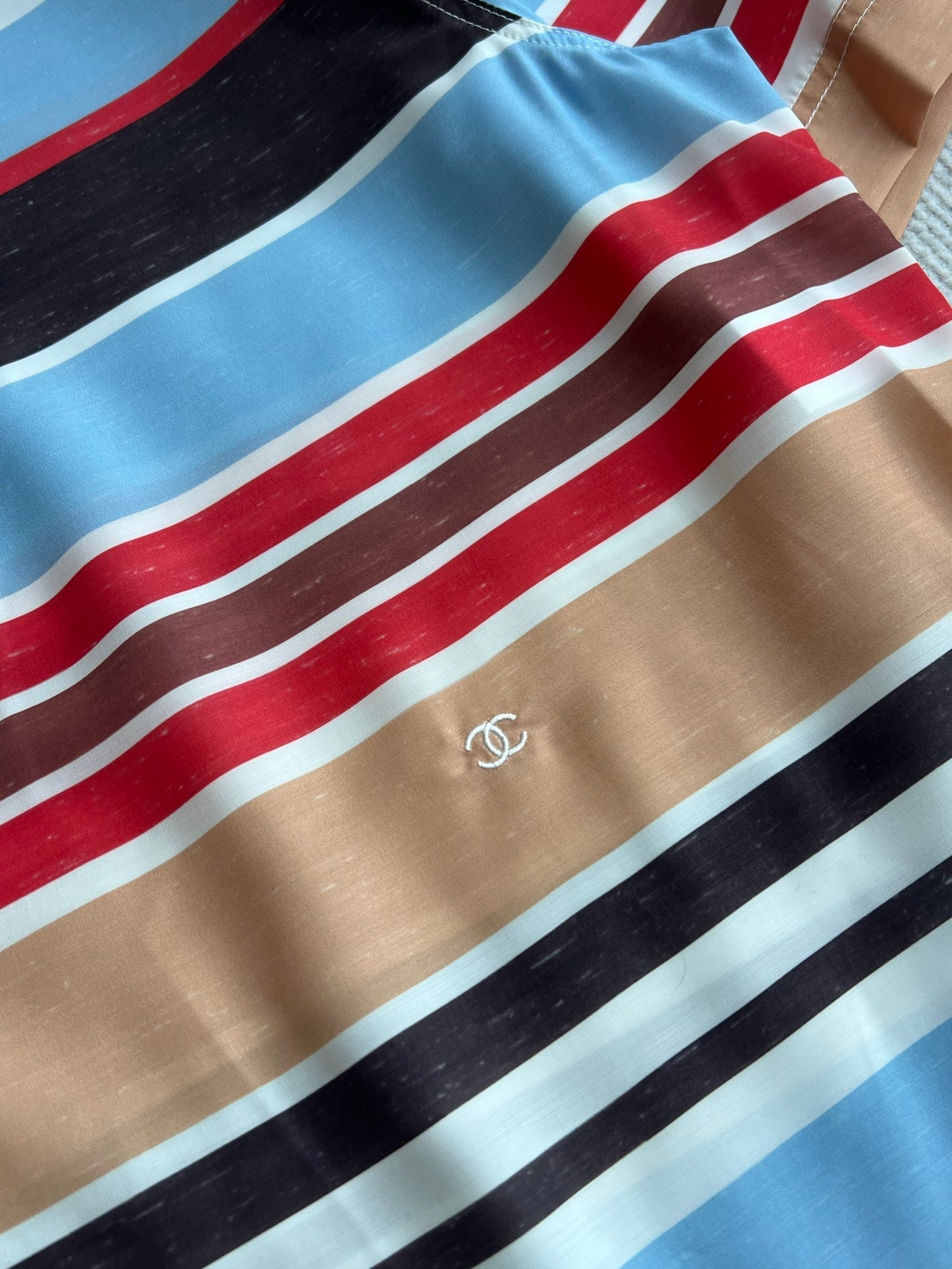 CC 26s Resort Loose-Fitting Top Striped Red Brown Blue Cotton Polyester 405126