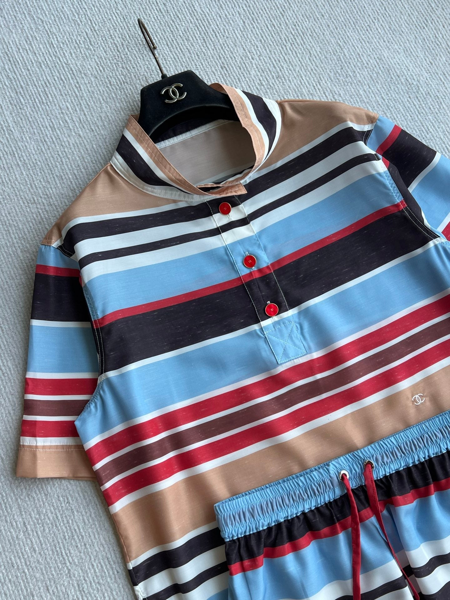 CC 26s Resort Loose-Fitting Top Striped Red Brown Blue Cotton Polyester 405126