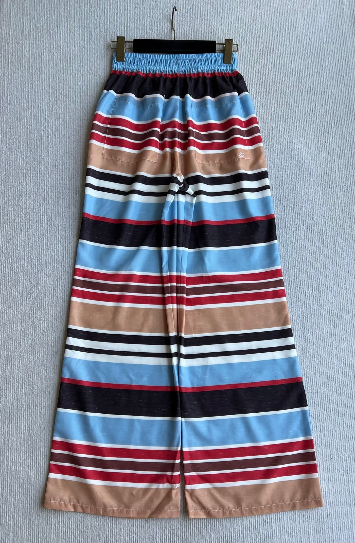 CC 26s Resort Elastic-Waisted Pants Striped Red Brown Blue Cotton Polyester 405112