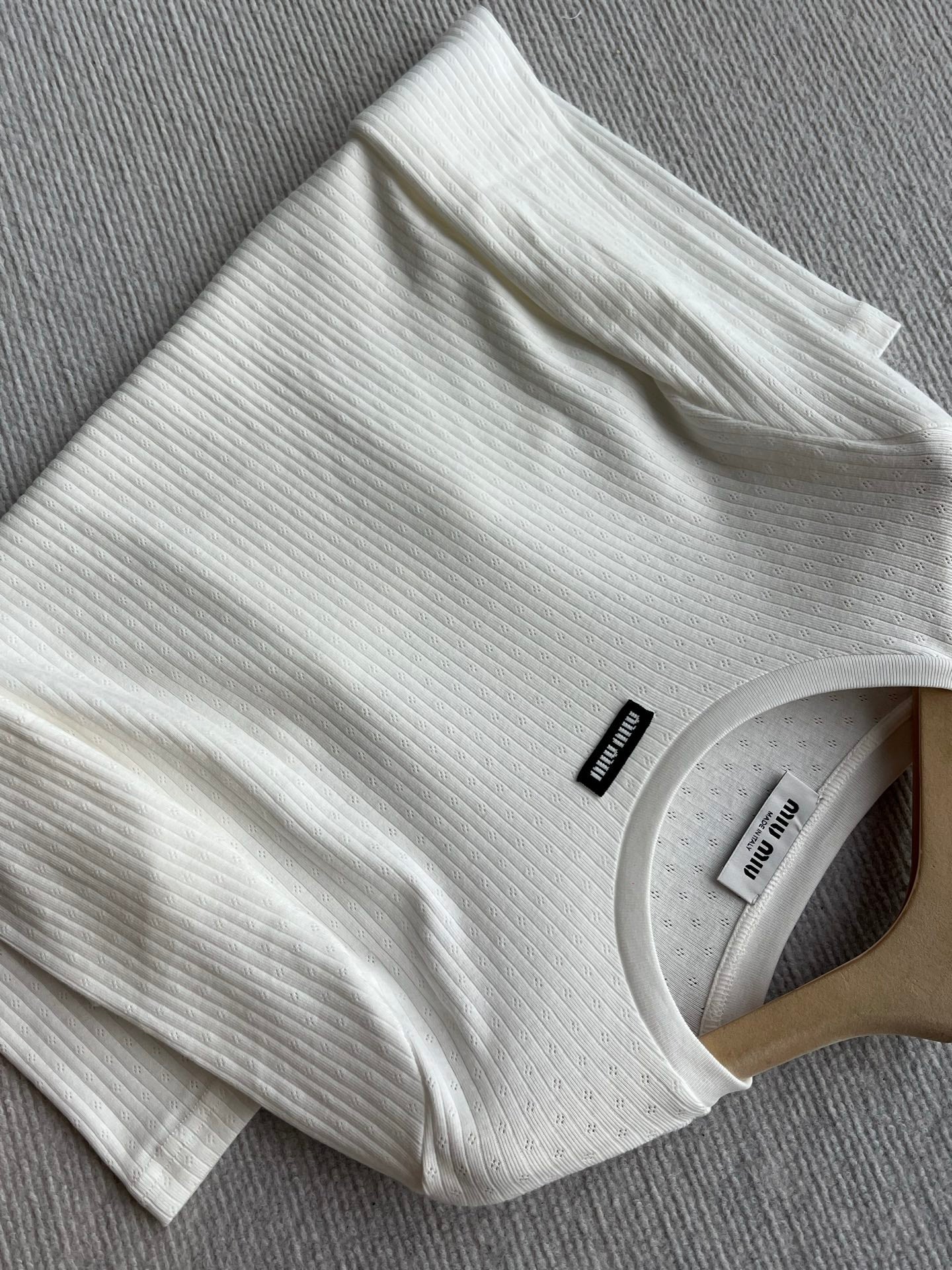 Miu 26s Jacquard Long-sleeved T-shirt White Cotton 412322