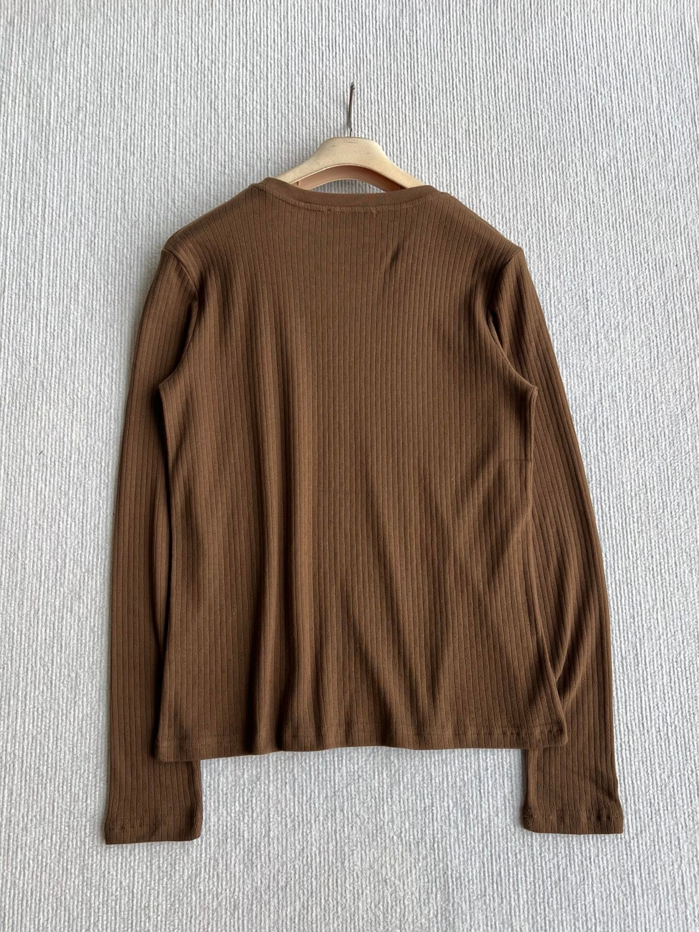 Miu 26s Jacquard Long-sleeved T-shirt Coffee Cotton 412323