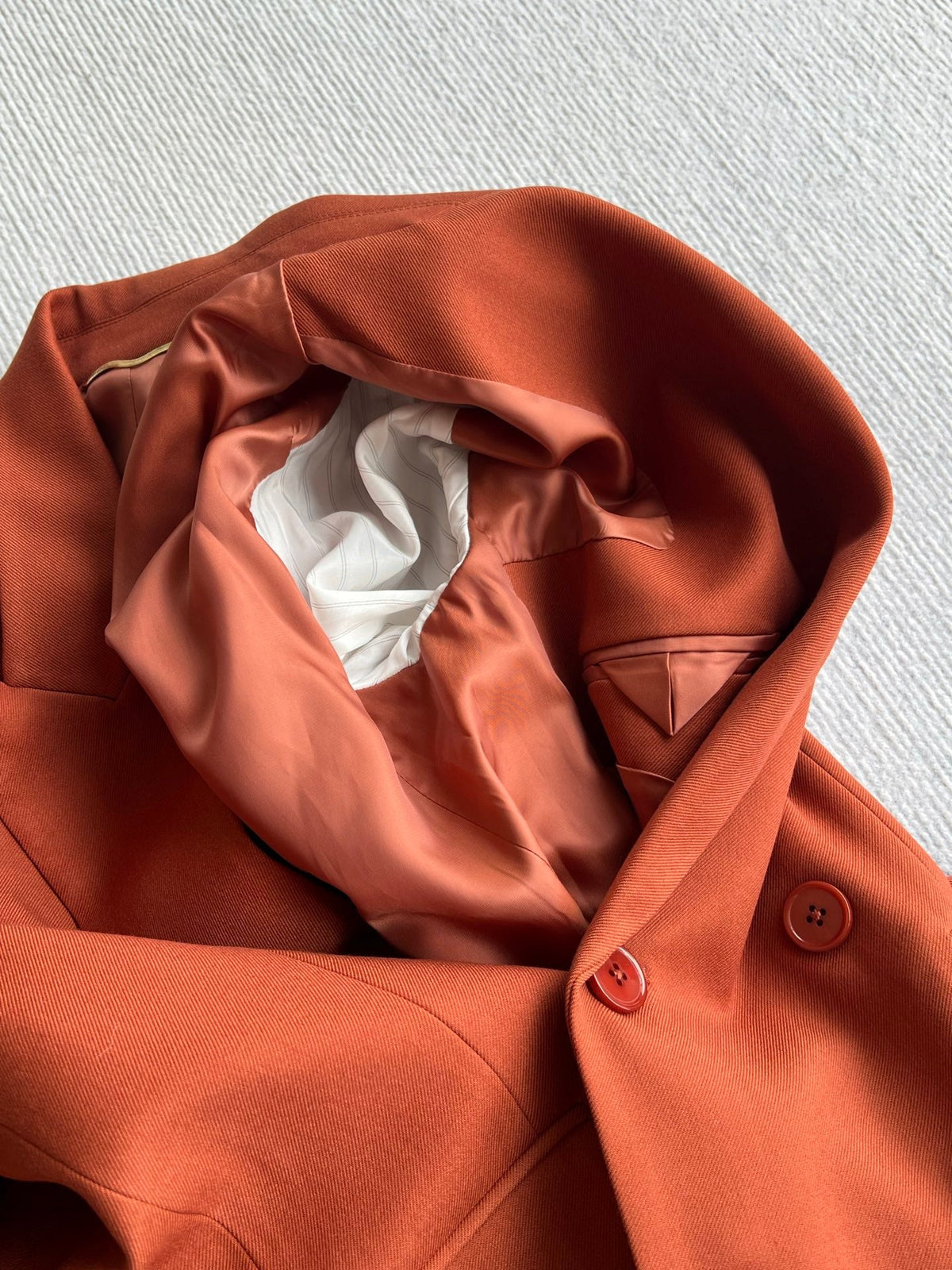 YSL 26s Double Breasted Blazer Terracotta Wool Polyester 434497