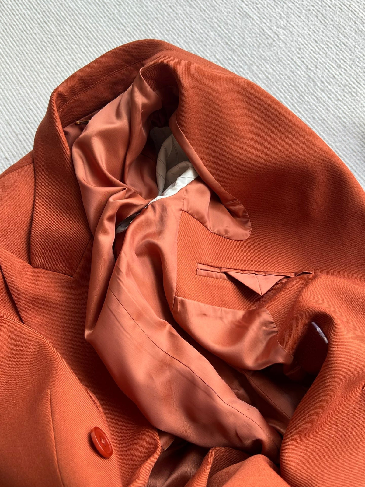 YSL 26s Double Breasted Blazer Terracotta Wool Polyester 434497