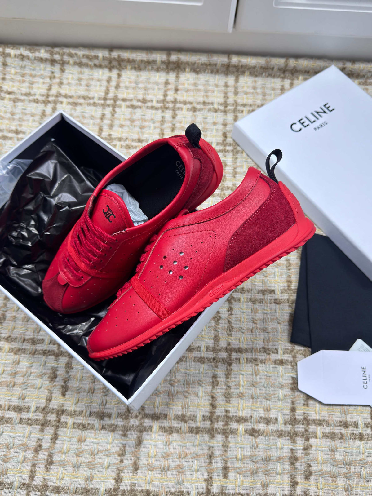 CE 26s Triomphe Low Top Sneakers Red Leather 144868