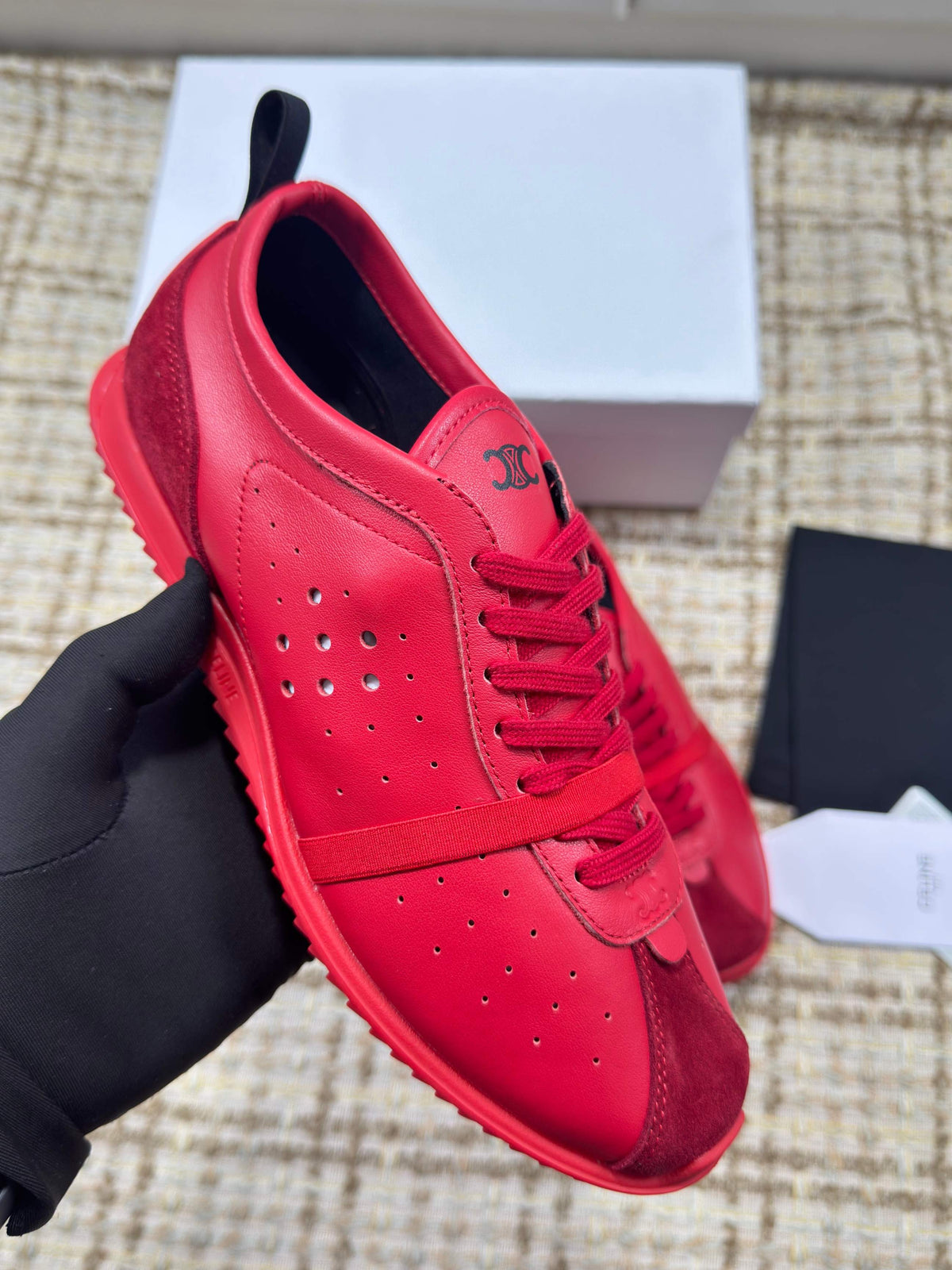 CE 26s Triomphe Low Top Sneakers Red Leather 144868