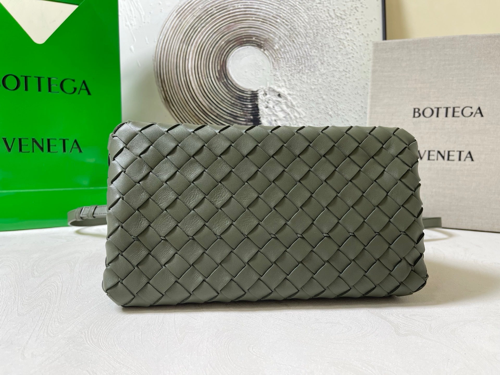 BV Small Parachute 20cm Olive Intrecciato Leather