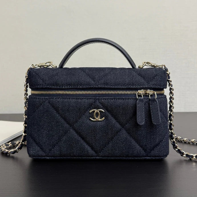 Chanel 2026 Vanity Case 19cm Blue Denim Leather