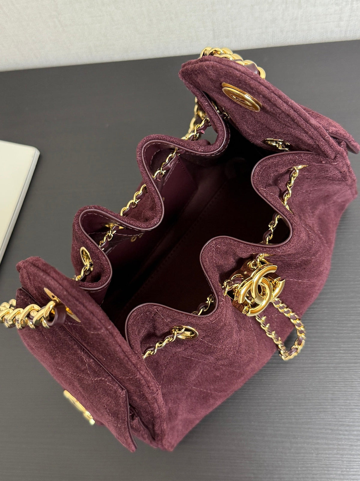 CC 26s Small Hobo Bag Burgundy Quilted Suede 996771 GHW