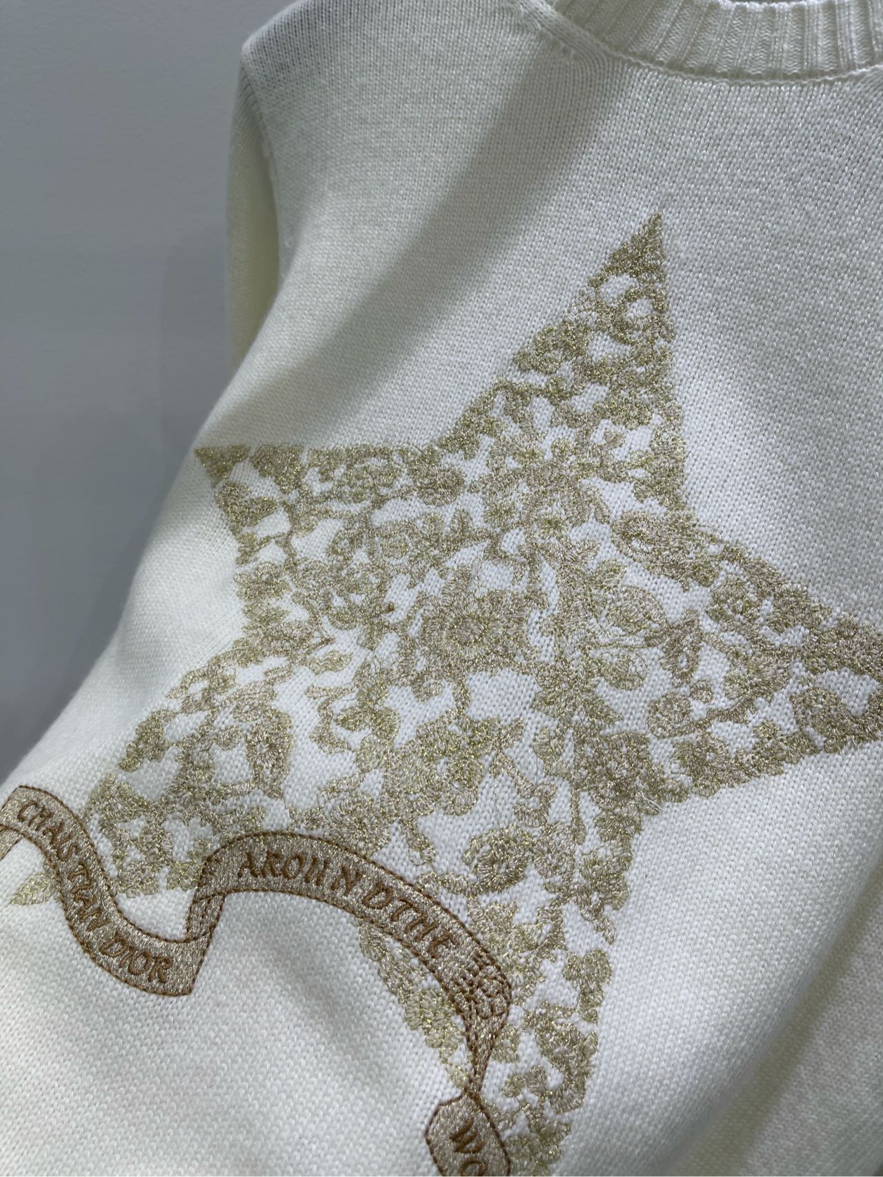 CD 26s Sweater with Gold Thread Star Embroidery Off White Wool 417298