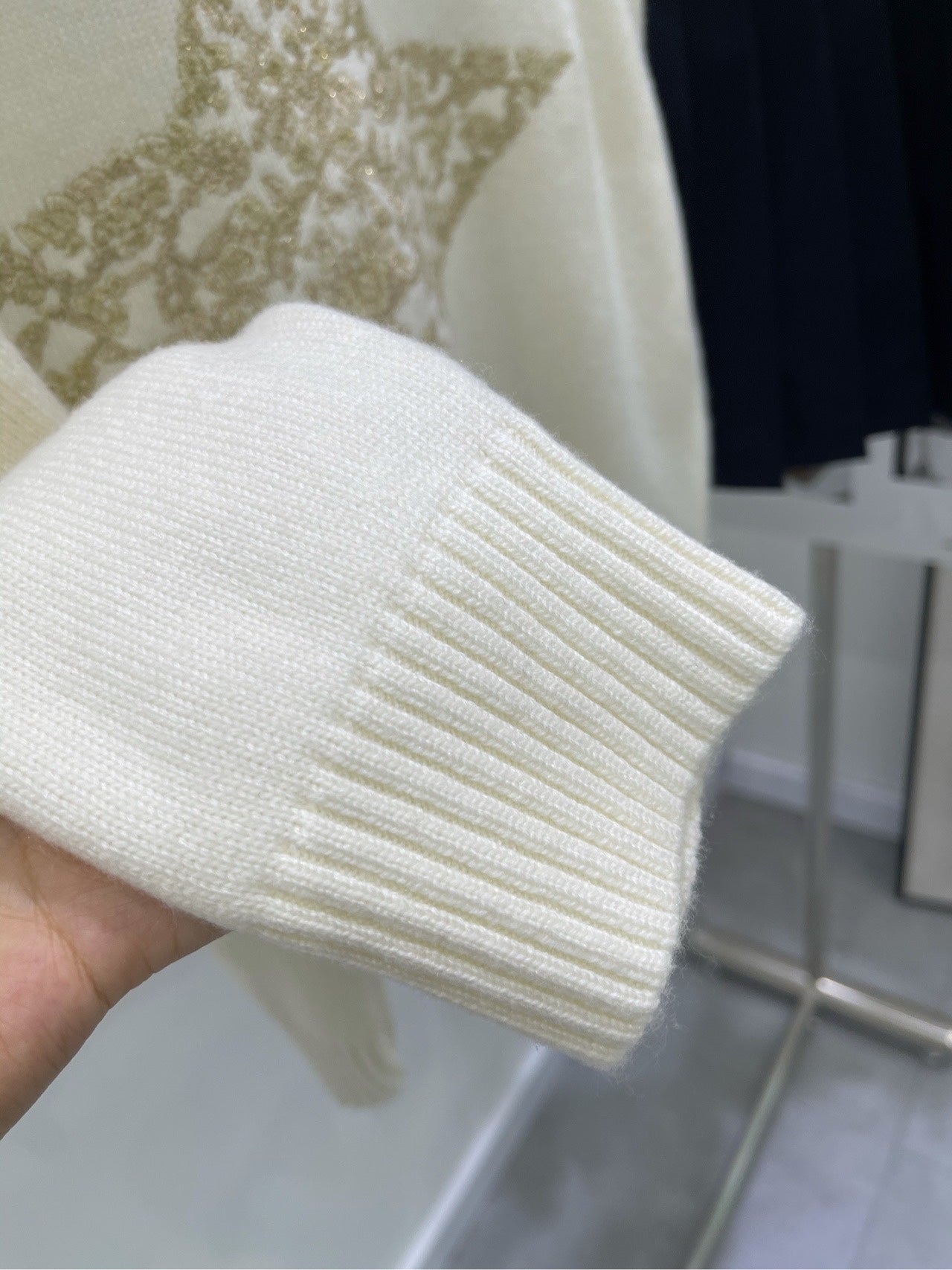 CD 26s Sweater with Gold Thread Star Embroidery Off White Wool 417298