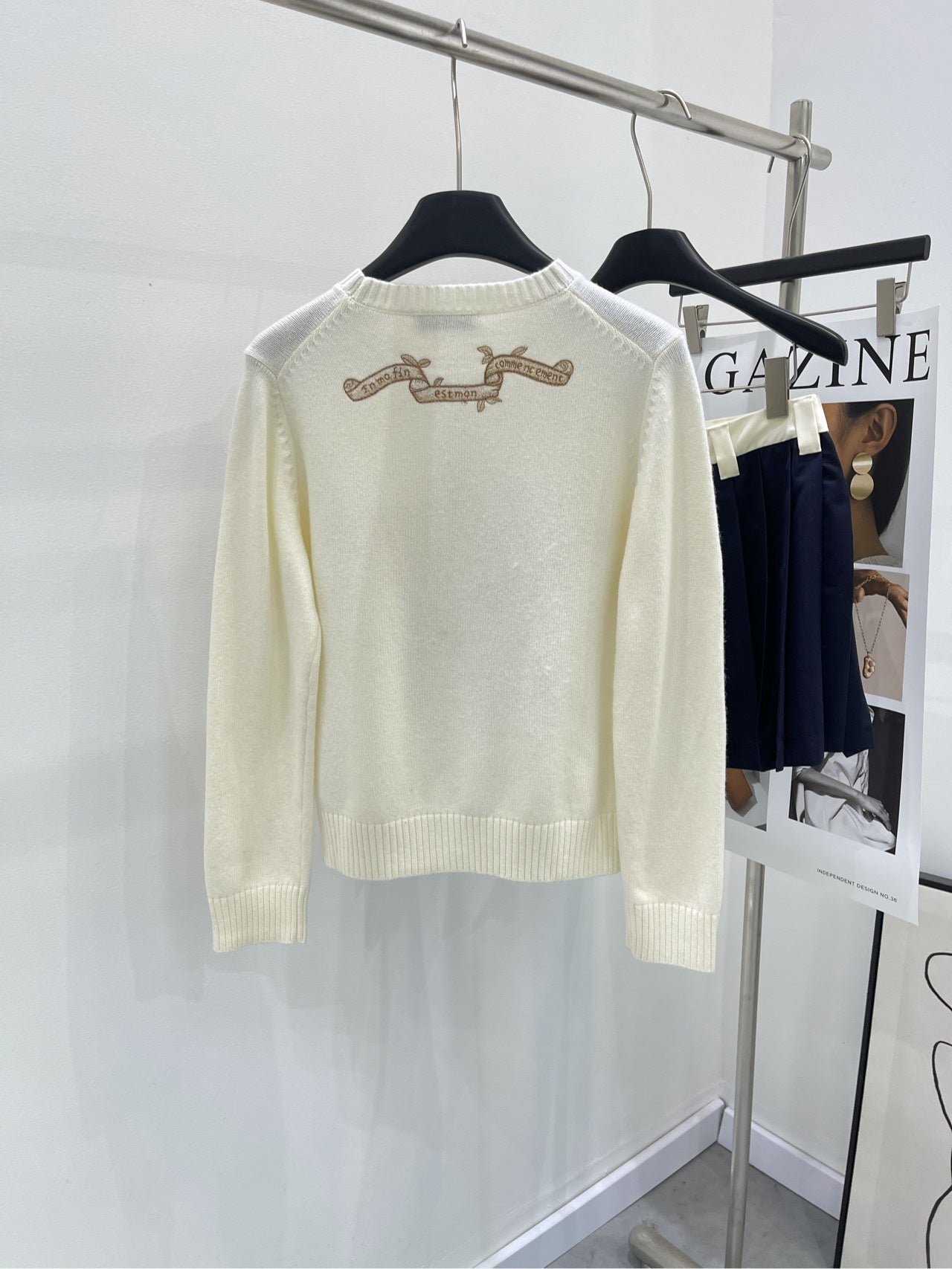 CD 26s Sweater with Gold Thread Star Embroidery Off White Wool 417298