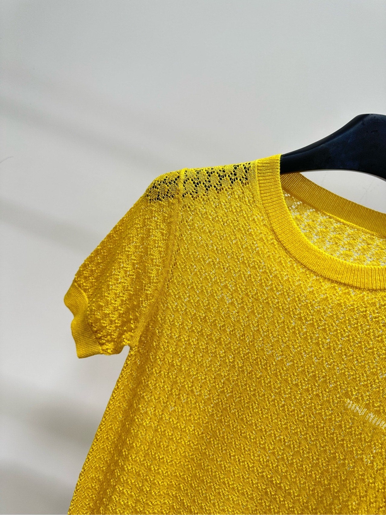 Miu 26s Knitted Openwork Yellow Top Cashmere Silk 409946