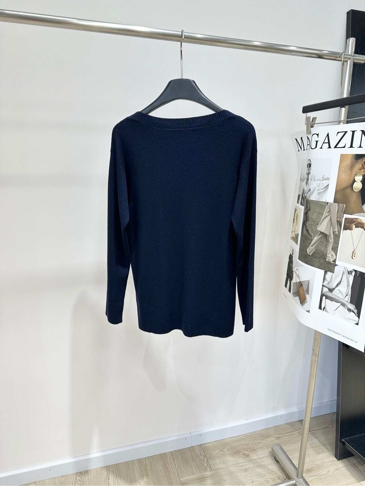 Miu 26s Dark Blue Striped Long-Sleeve T-Shirt Cotton 409872