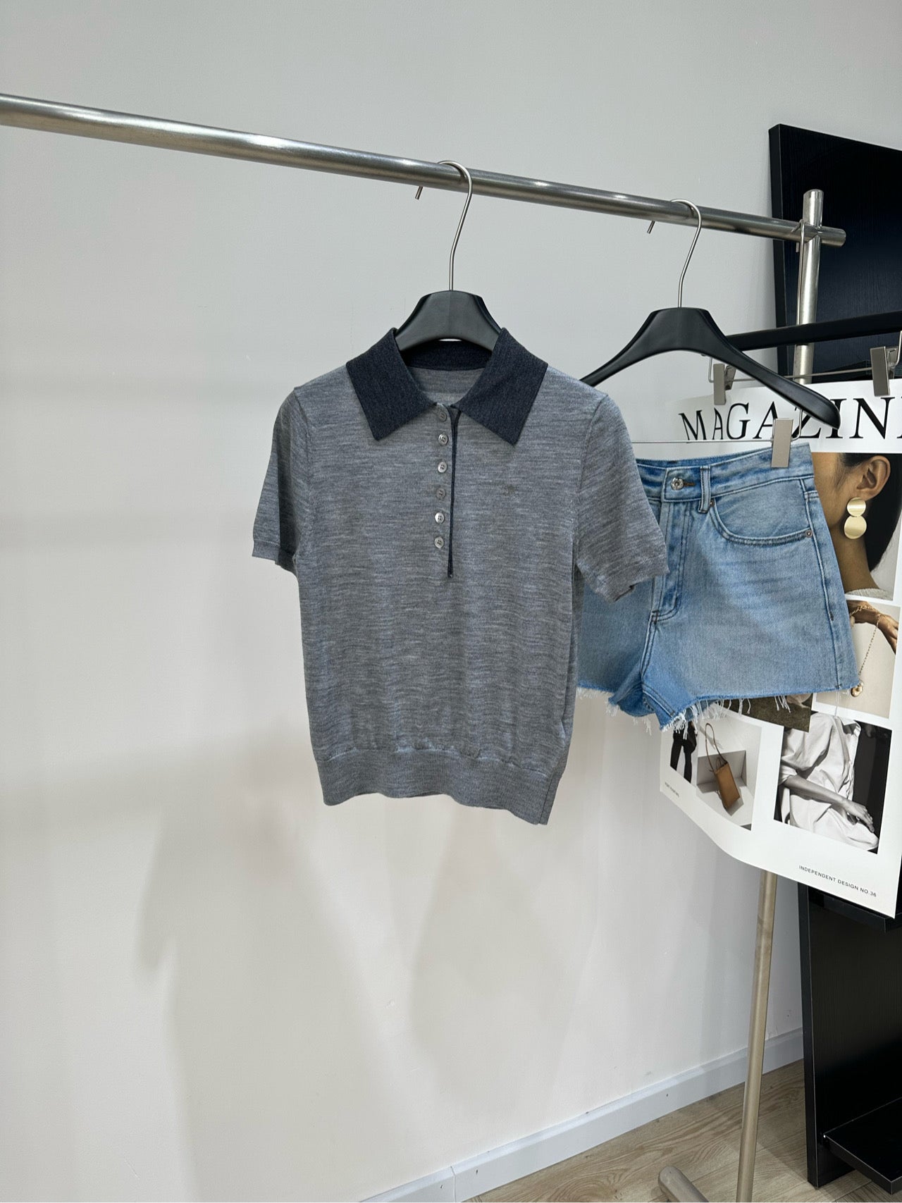 Celine 26s Knit Short-Sleeve T-Shirt Grey Cashmere417390
