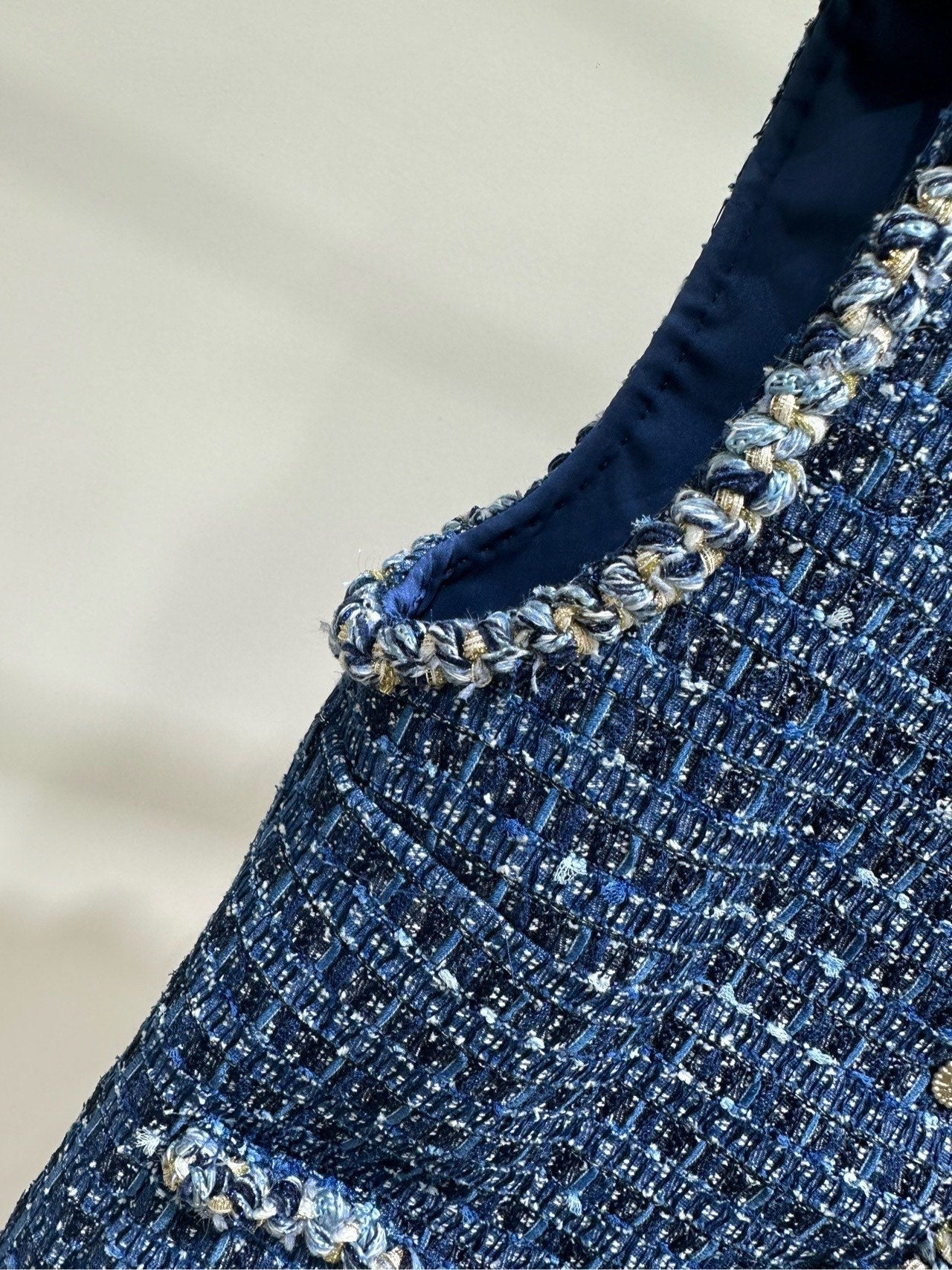 CC 26s Industry Dark Blue Woven Tweed Vest Cotton Silk 417313