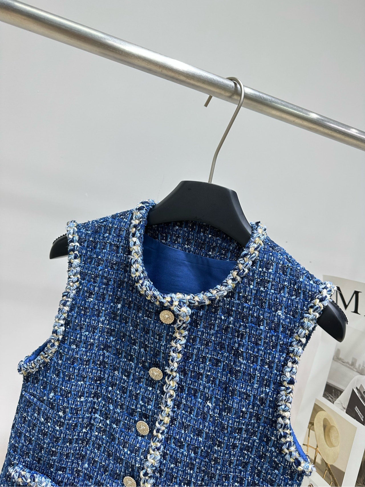 CC 26s Industry Dark Blue Woven Tweed Vest Cotton Silk 417313