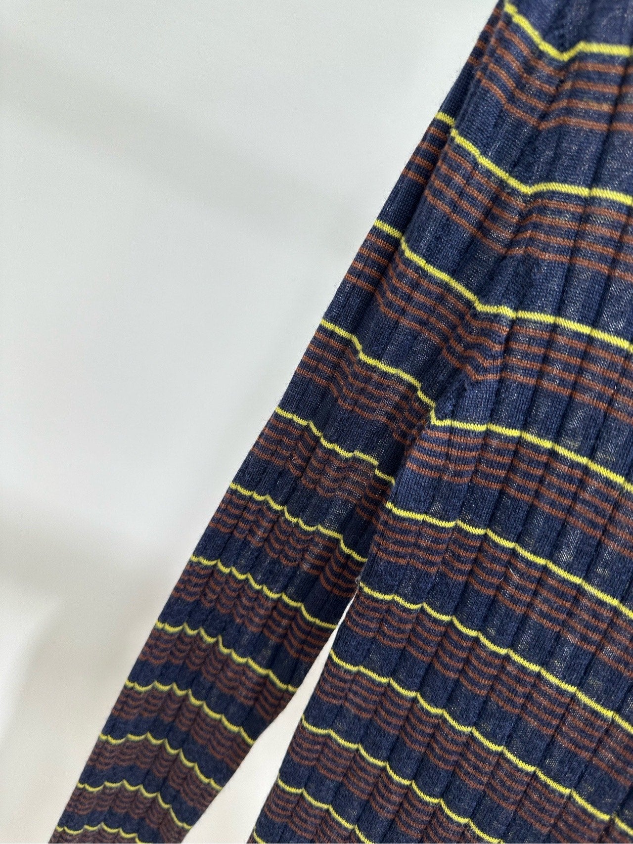 Prada 26s Pin Striped V-Neck Long-Sleeve Cardigan Navy Blue Brown Cashmere 417276