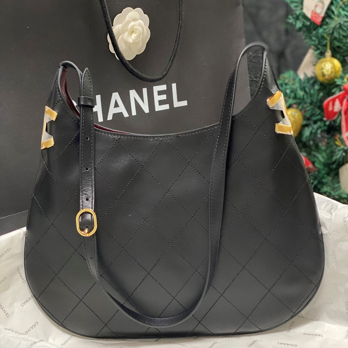 Chanel 2026 AS6478 Hobo Bag Black Lambskin Leather