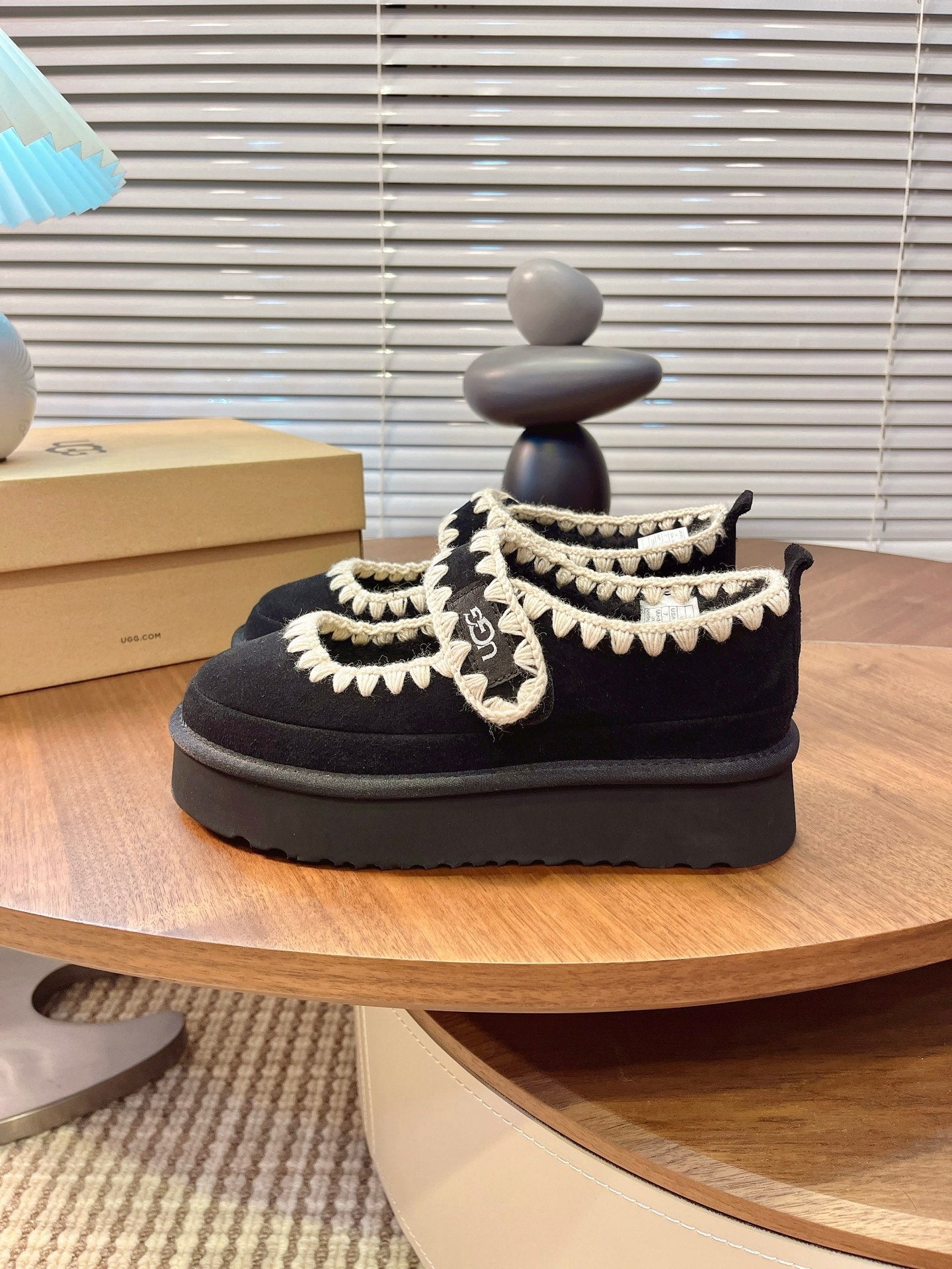 UGG Tazz Mary Jane Shoes Black Suede Shearing