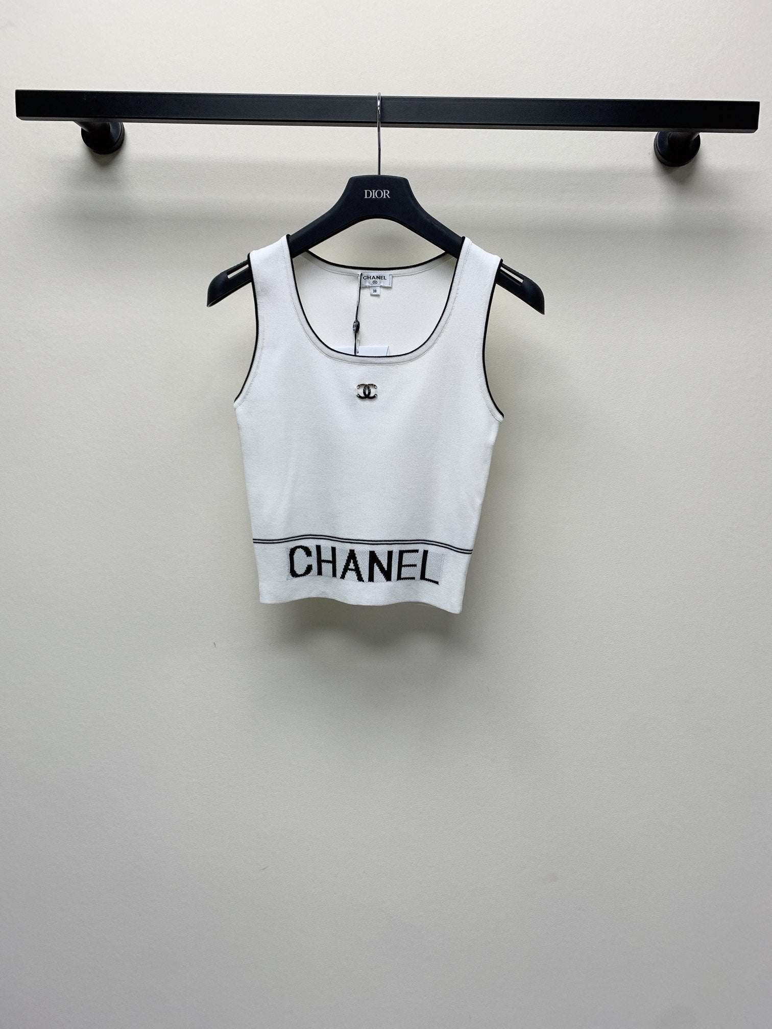 CC 25 Round Neck Knitted Embroidered Logo Vest in White 277575