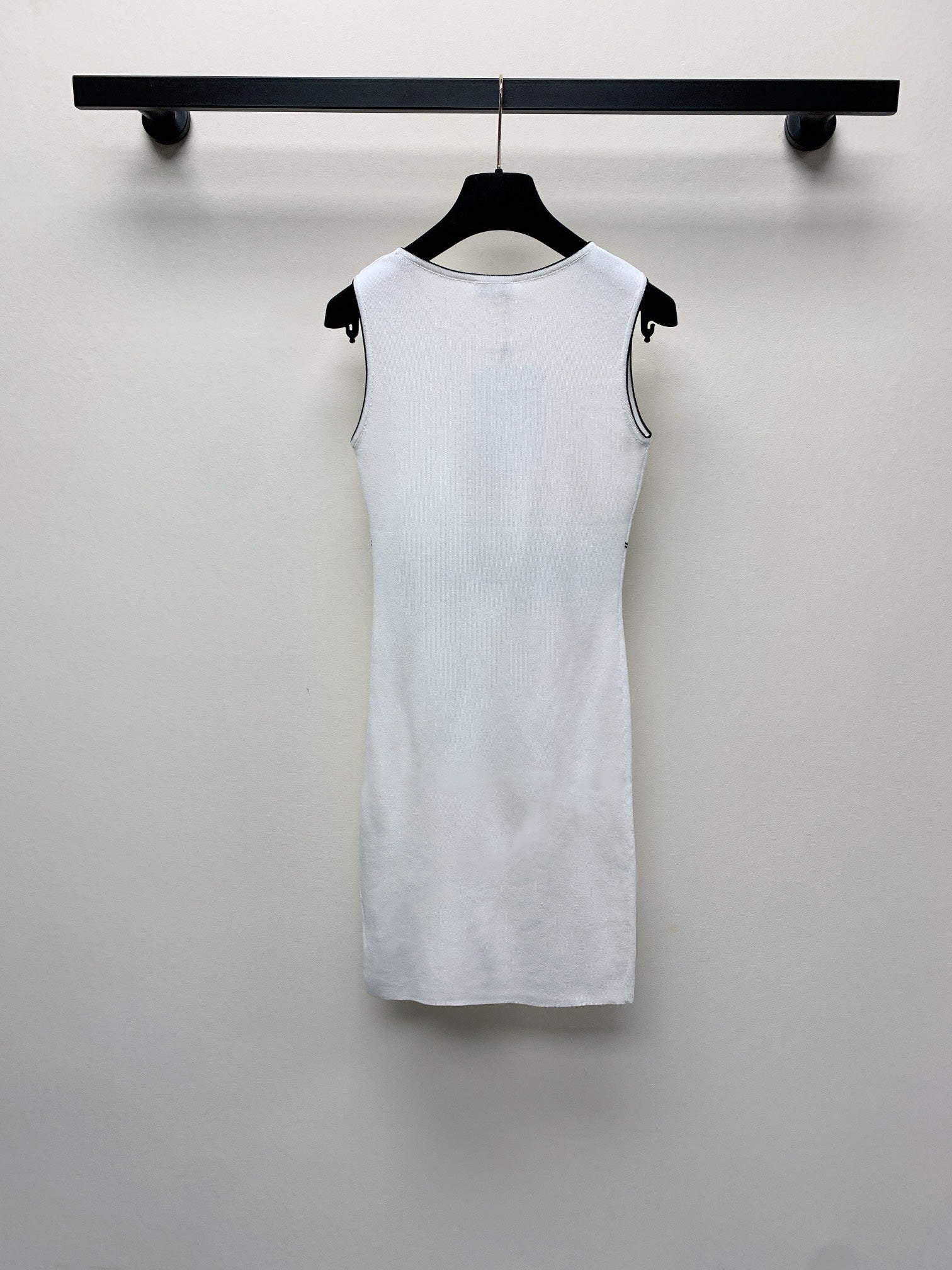 CC 25 Round Neck Knitted Embroidered Logo Vest Dress in White 277584
