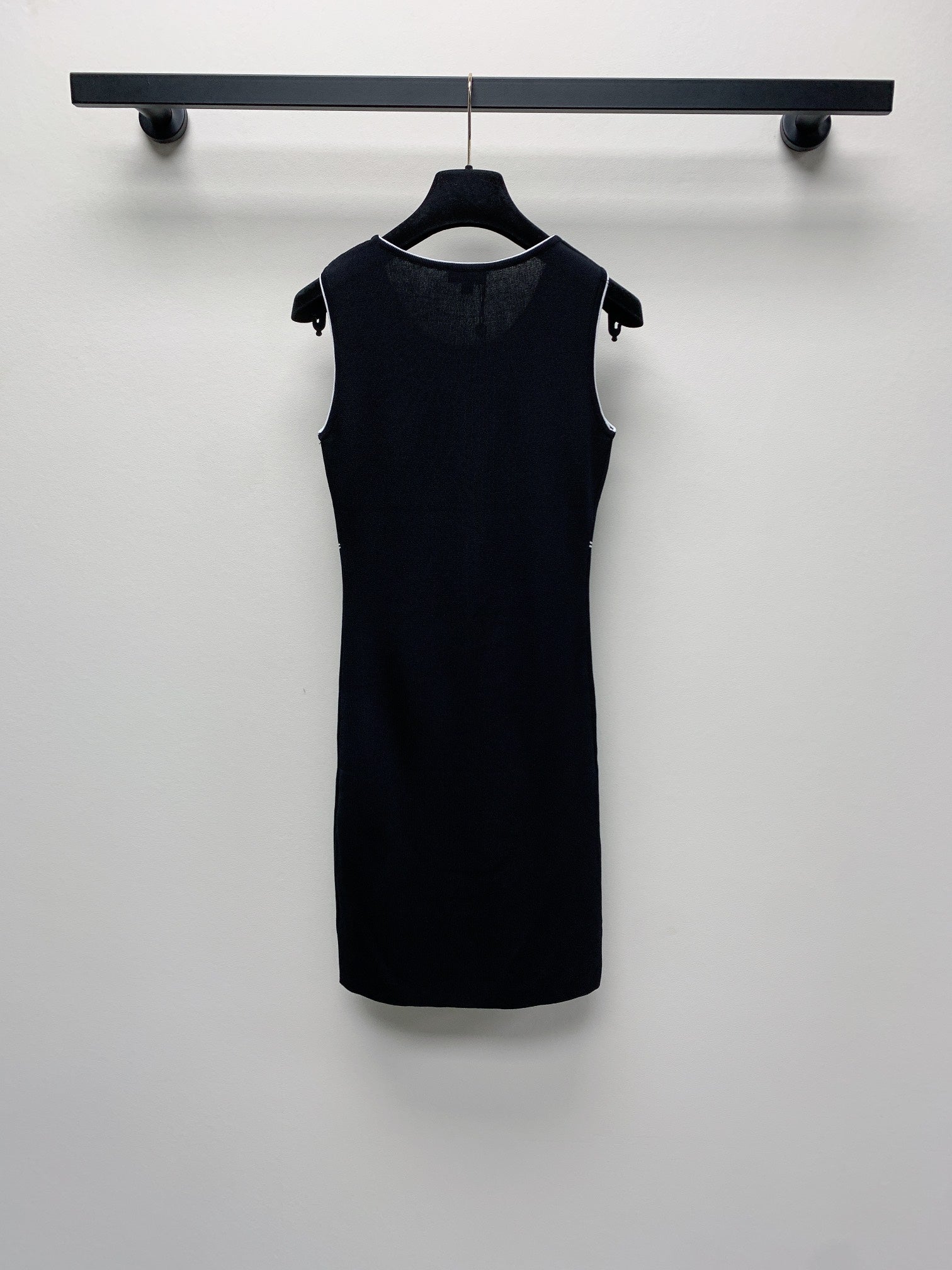 CC 25 Round Neck Knitted Embroidered Logo Vest Dress in Black 277585