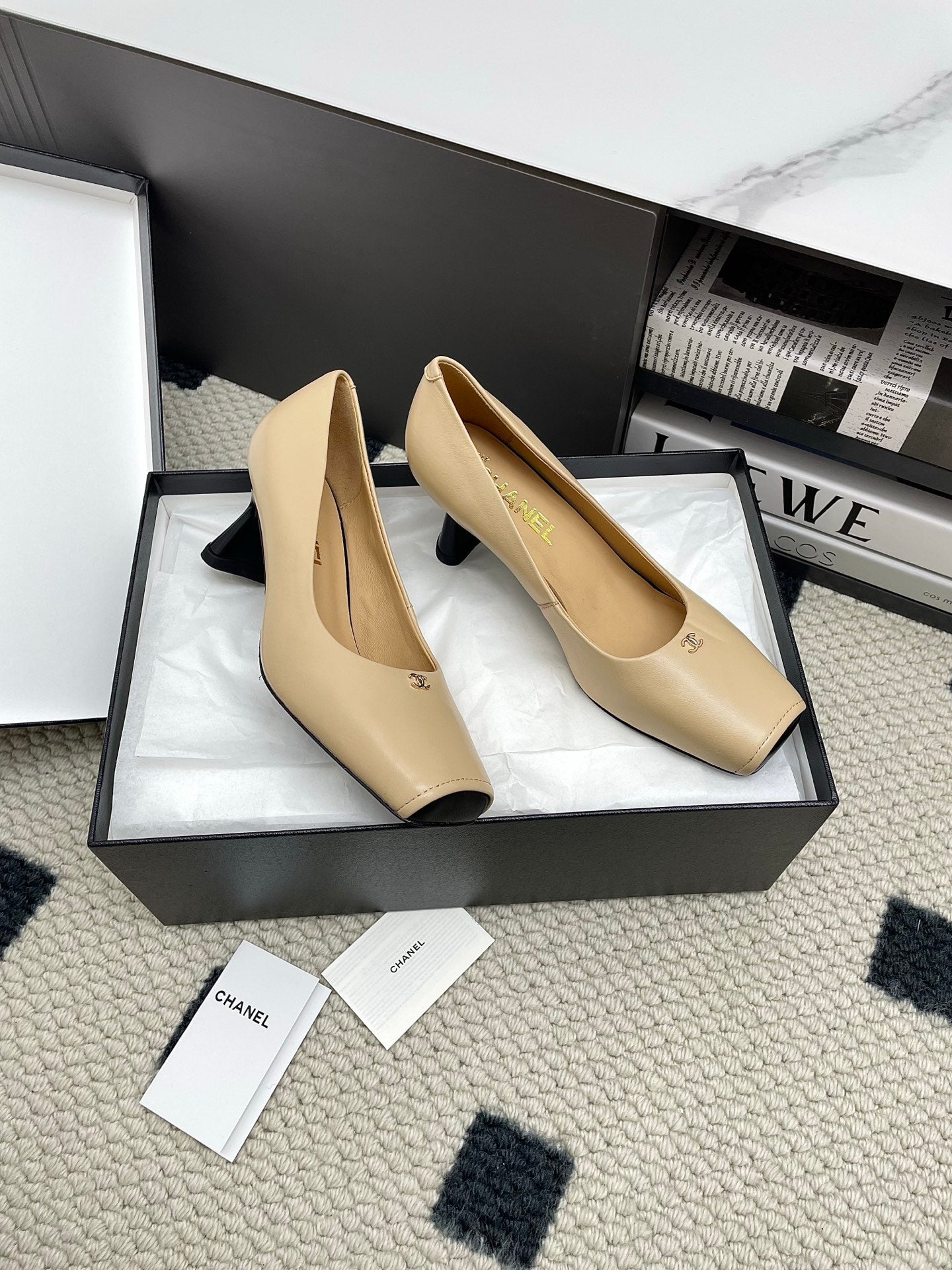 CC Square-Toe Pumps 65mm Beige Sheepskin 427014