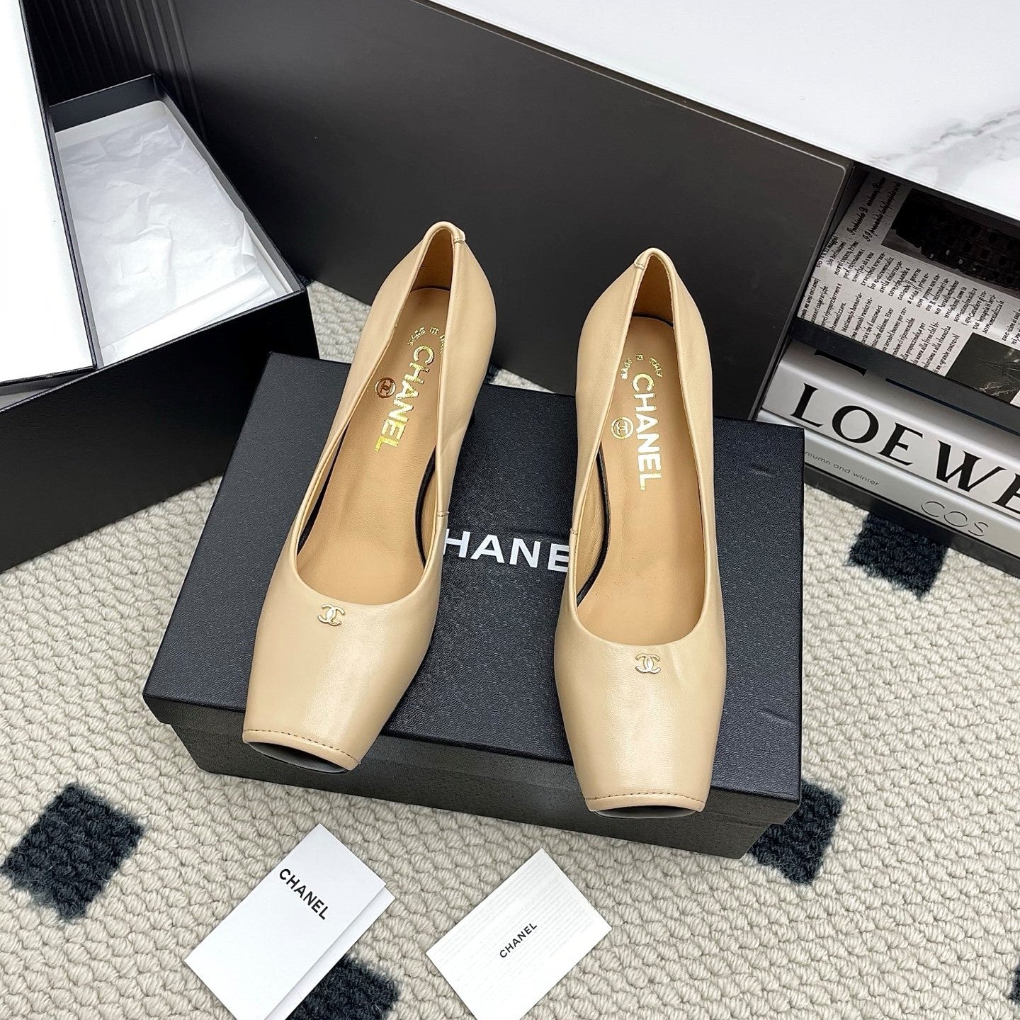 CC Square-Toe Pumps 65mm Beige Sheepskin 427014
