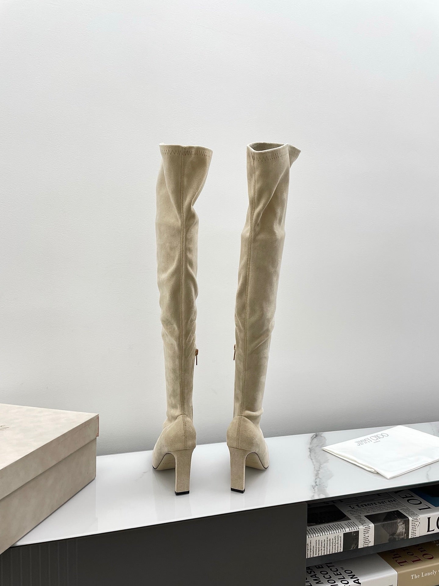 Jimmy Long Boots 85mm Ivory Suede 511614