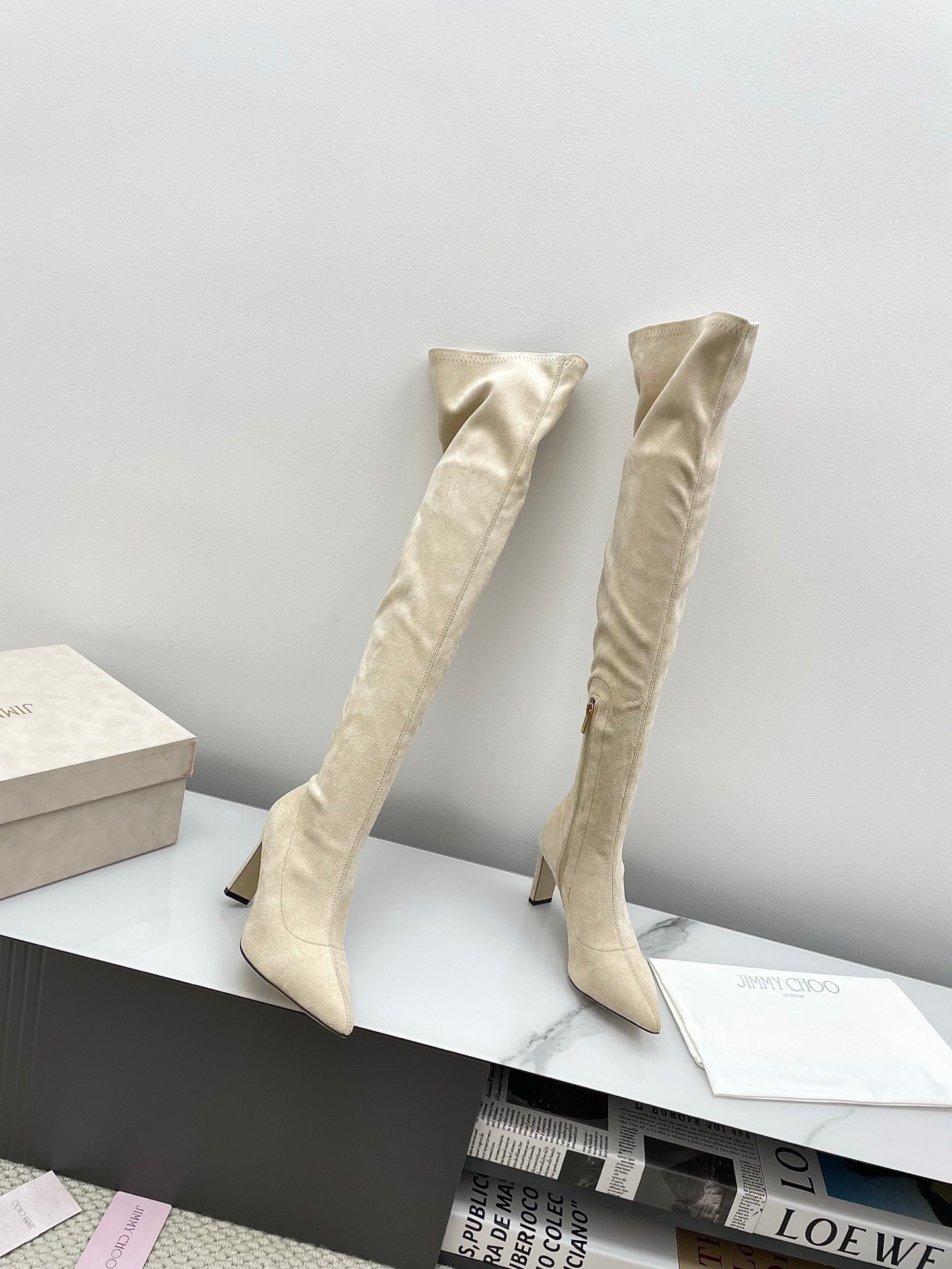 Jimmy Long Boots 85mm Ivory Suede 511614