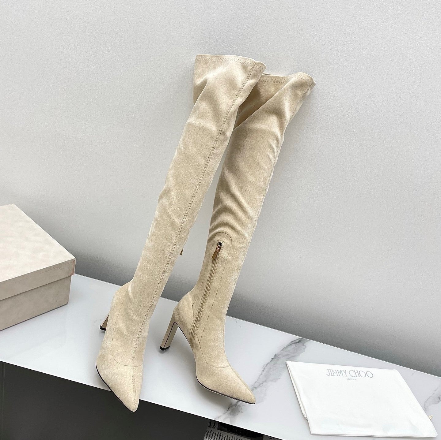 Jimmy Long Boots 85mm Ivory Suede 511614