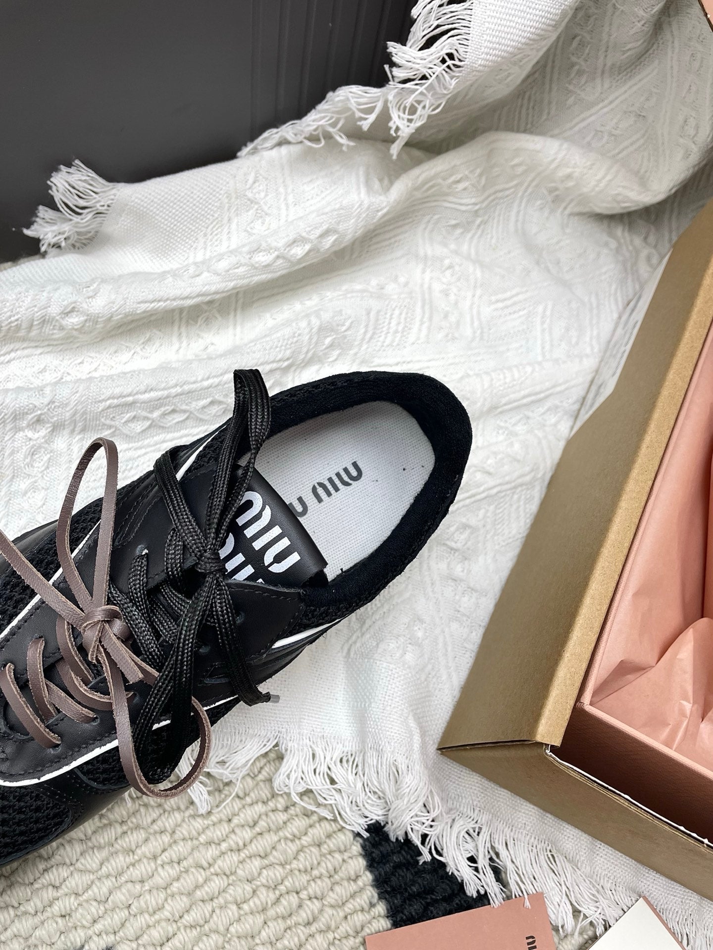 Miu Gymnasium Sneaker Black Mesh Suede 611345
