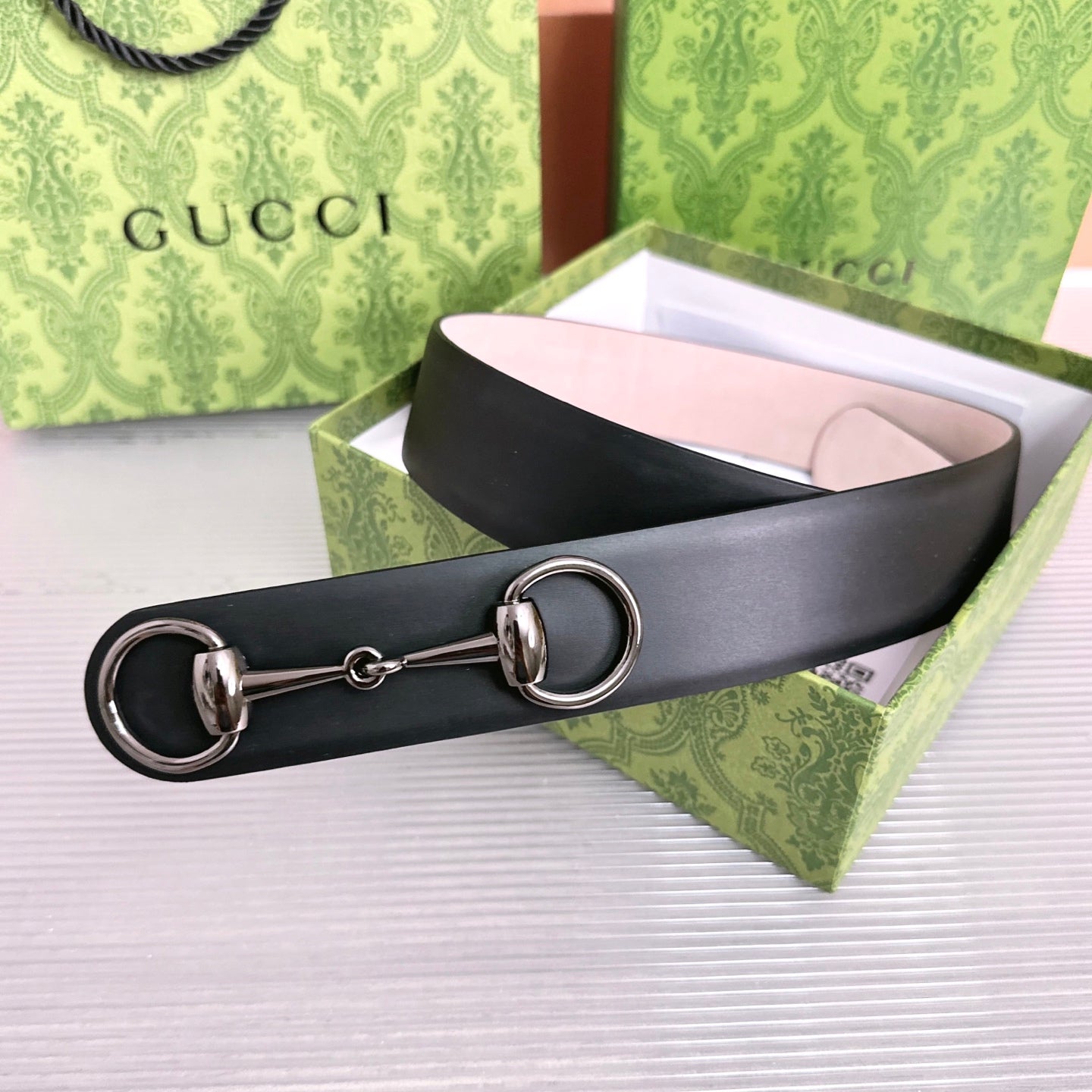 Gucci Horsebit 1955 Belt 4cm Black Pink Calfskin