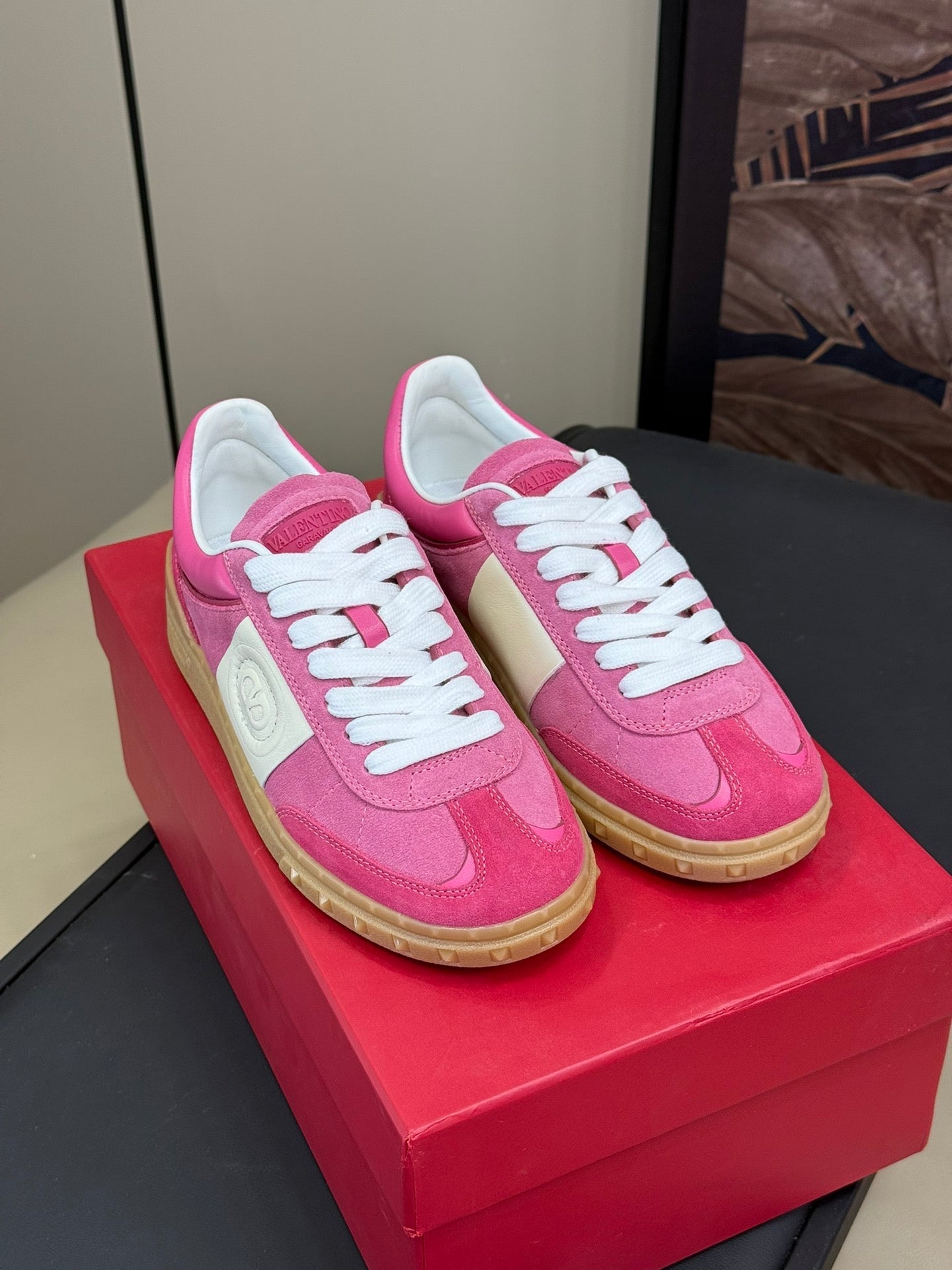 Upvillage Trainer In Dark Pink Mix Pink Suede With Laminated Calfskin 992729