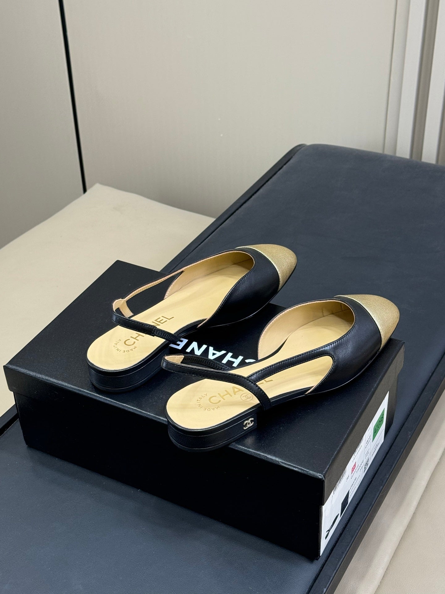 CC Classic Slingback Black Mix Gold Metallic Goatskin 282283