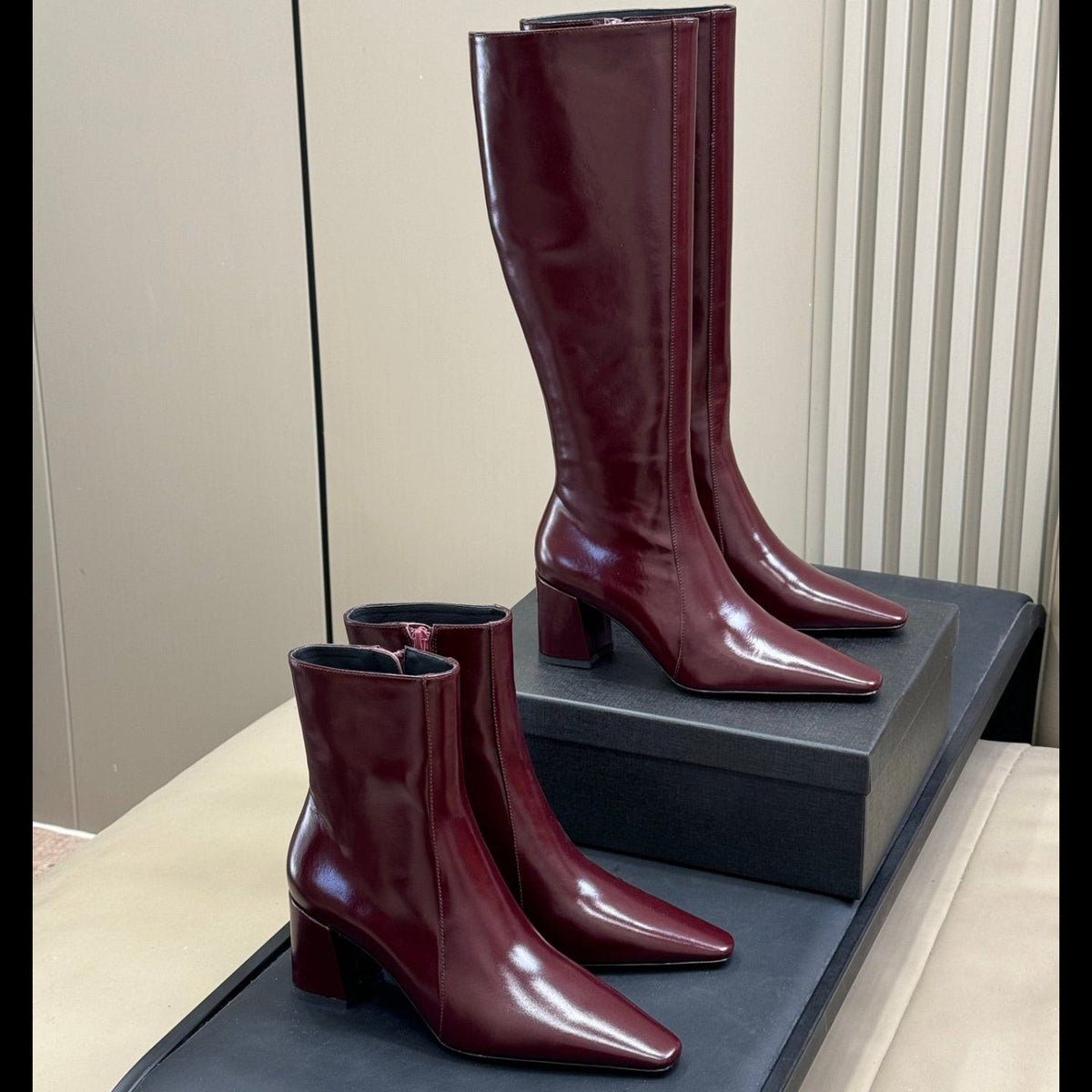 YSL 26s Le Cassandre Boots Bordeaux Patent Leather 157726