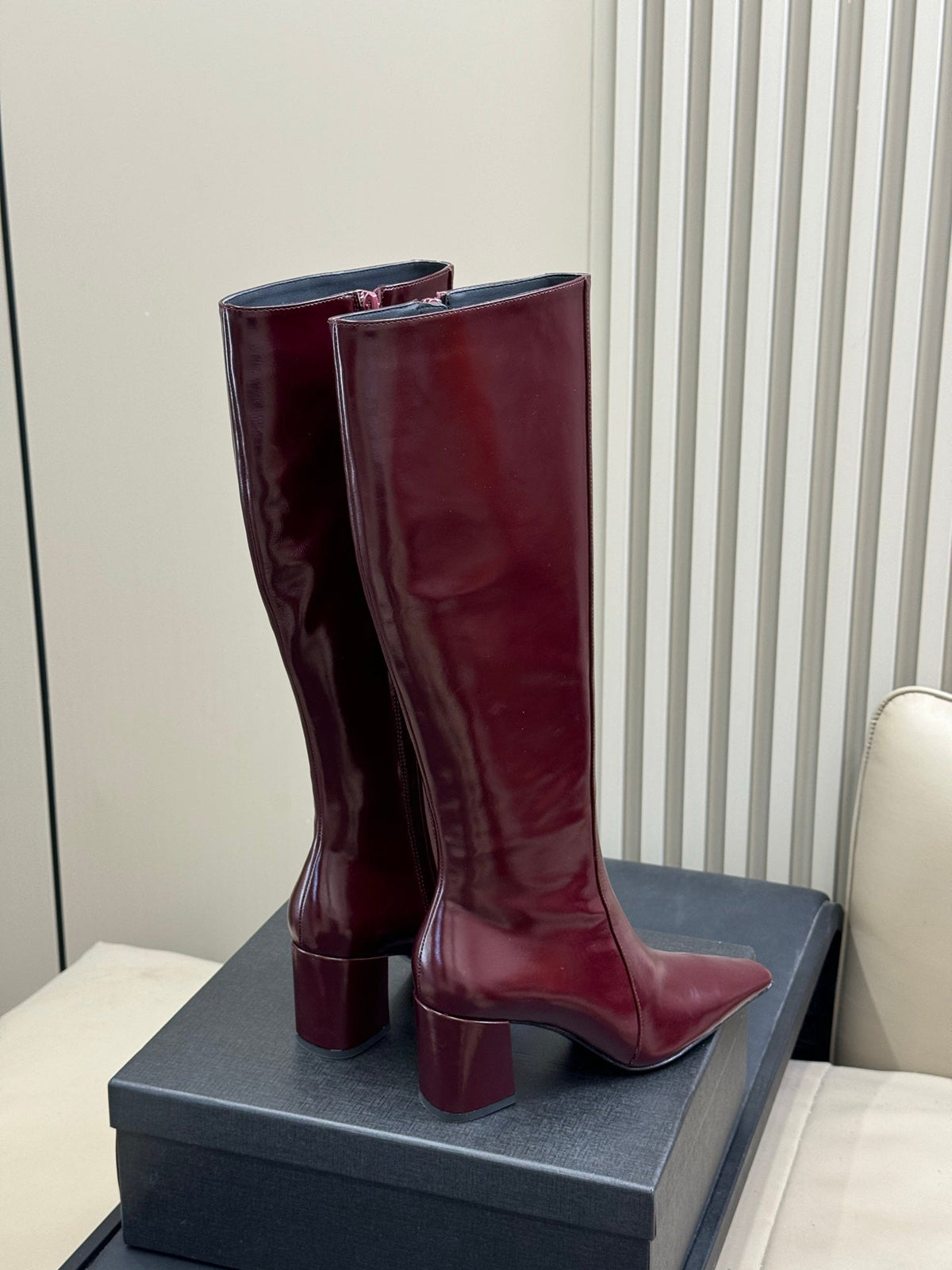YSL 26s Le Cassandre Boots Bordeaux Patent Leather 157726