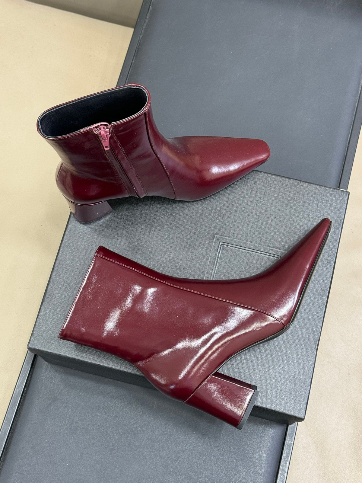 YSL 26s Le Cassandre Boots Bordeaux Patent Leather 157726